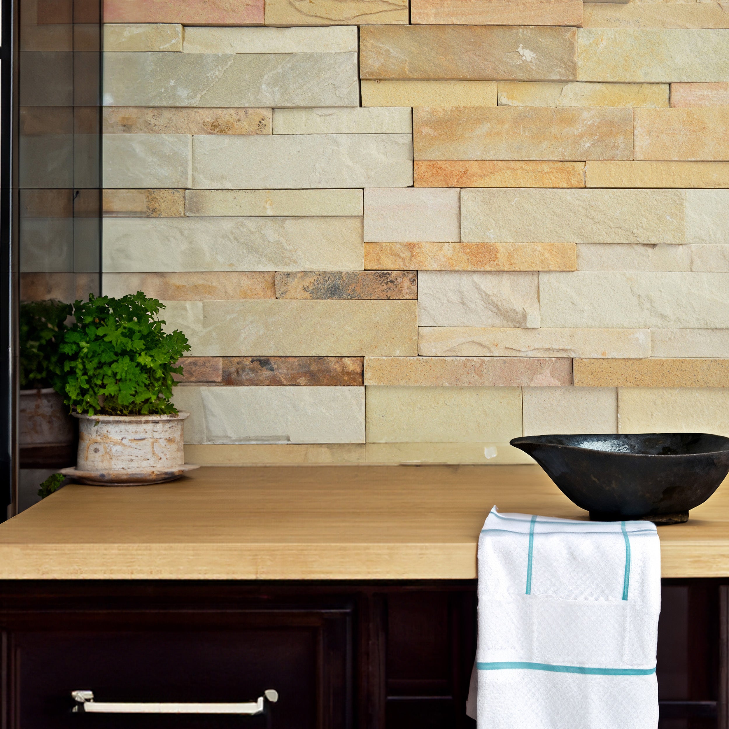 Scapestone Desert Sandstone Split Face Wall Cladding 15x60cm