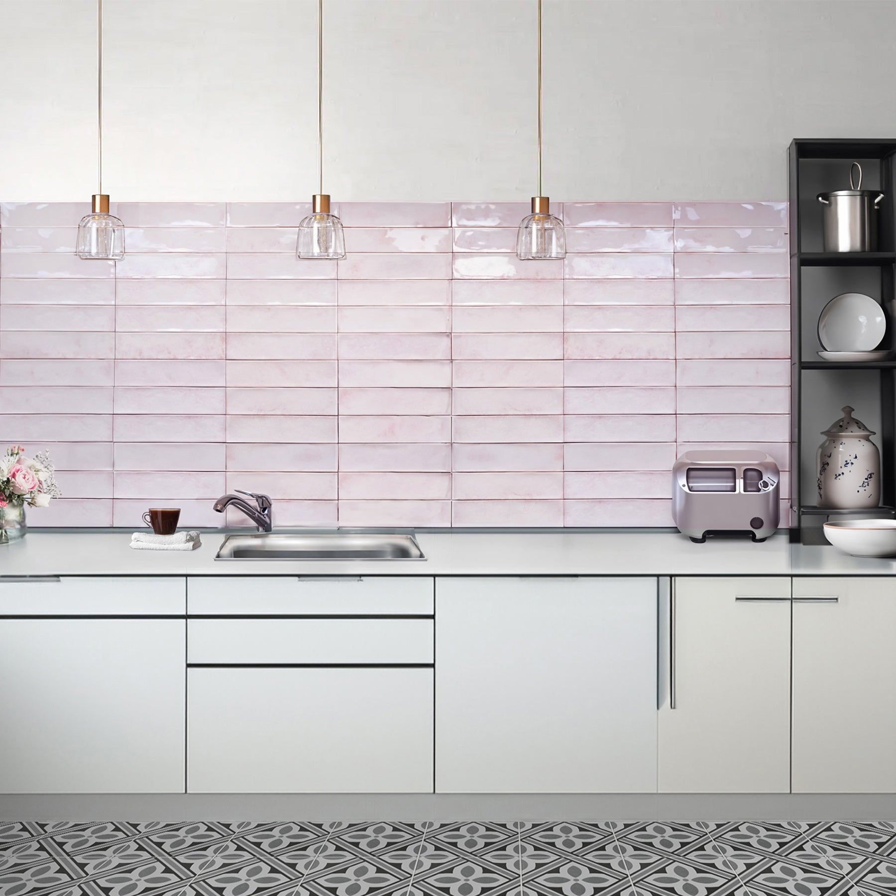 Daloa Pink Pastel Ceramic Gloss Brick Wall Tile 7.5x30cm
