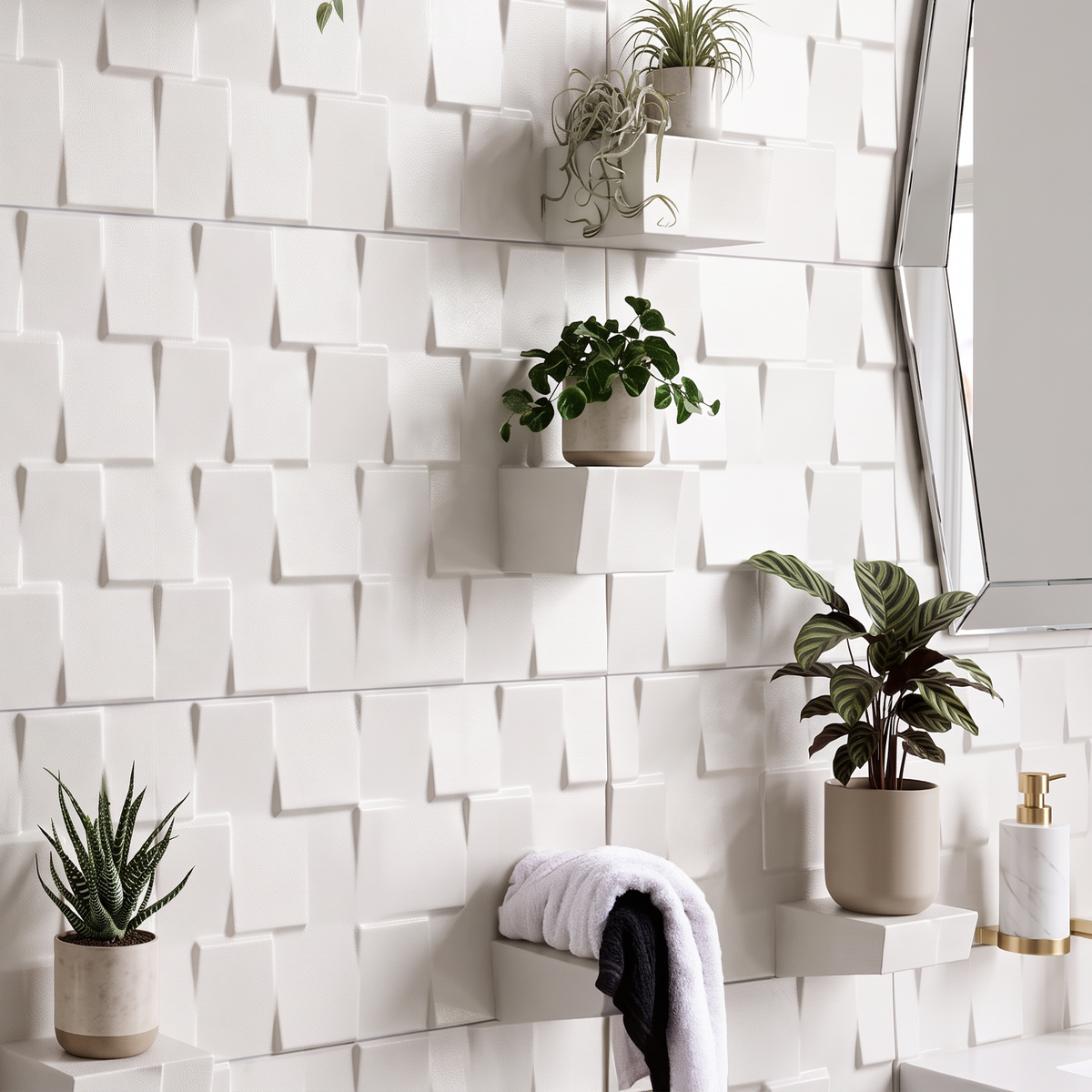 Empoli White Ceramic Satin Textured 3D Wall Tile 30x60cm