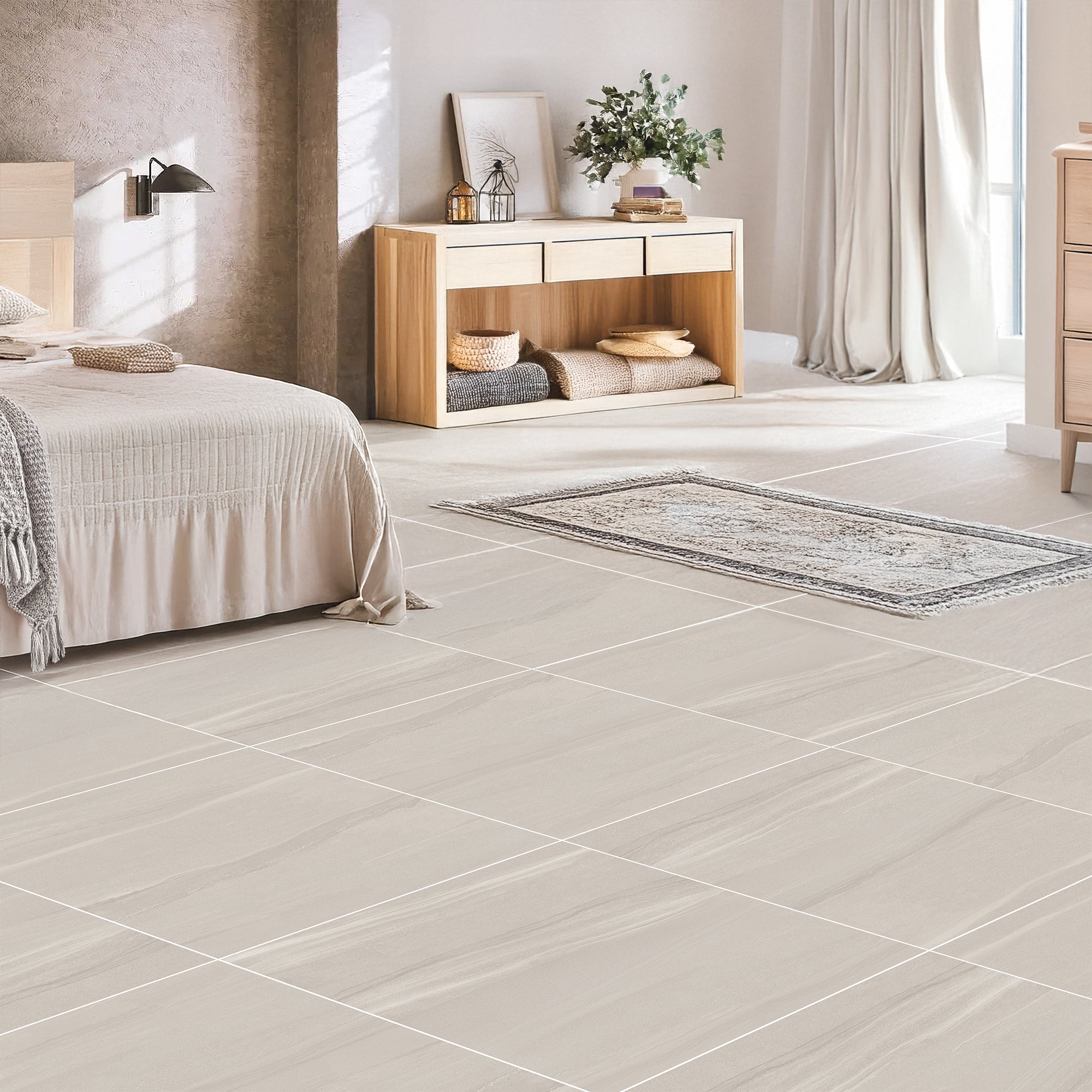 Edenbridge Matt Light Grey Marble Porcelain Tile 60x60cm