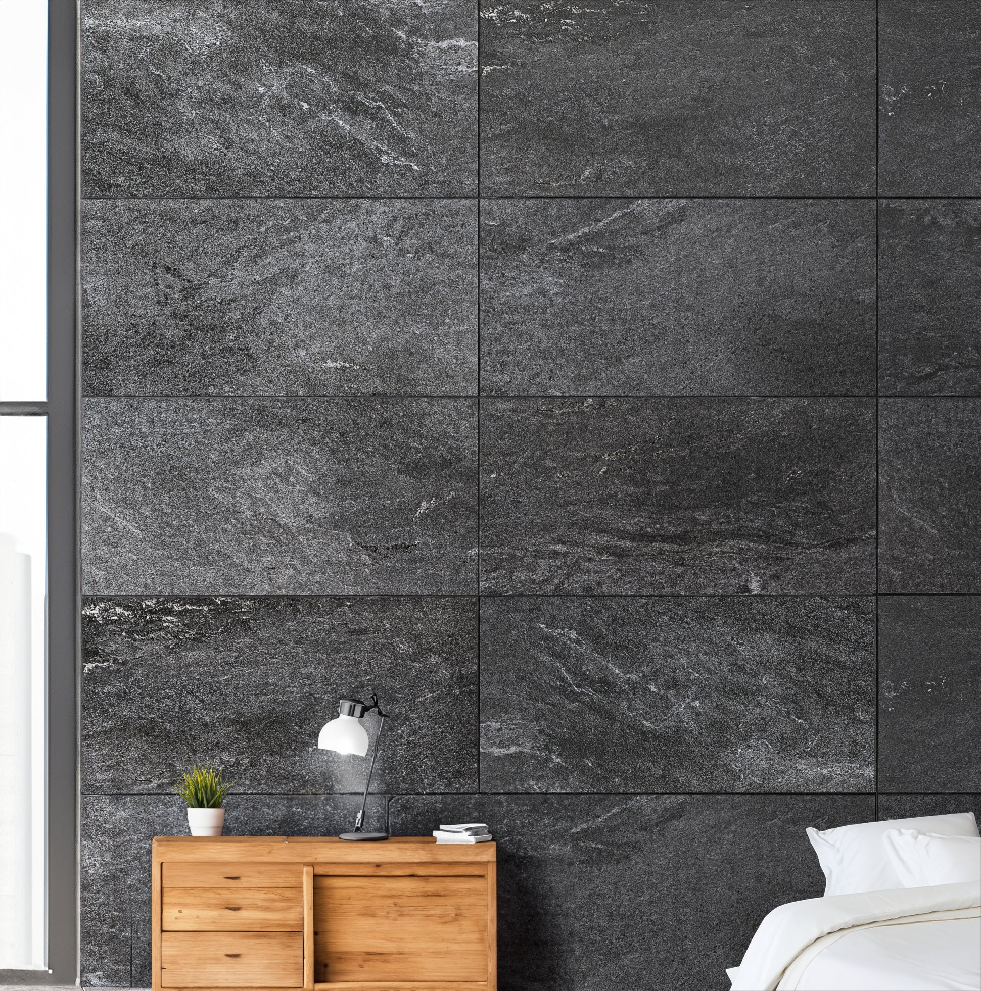 etna anthracite grey large format design wall tile