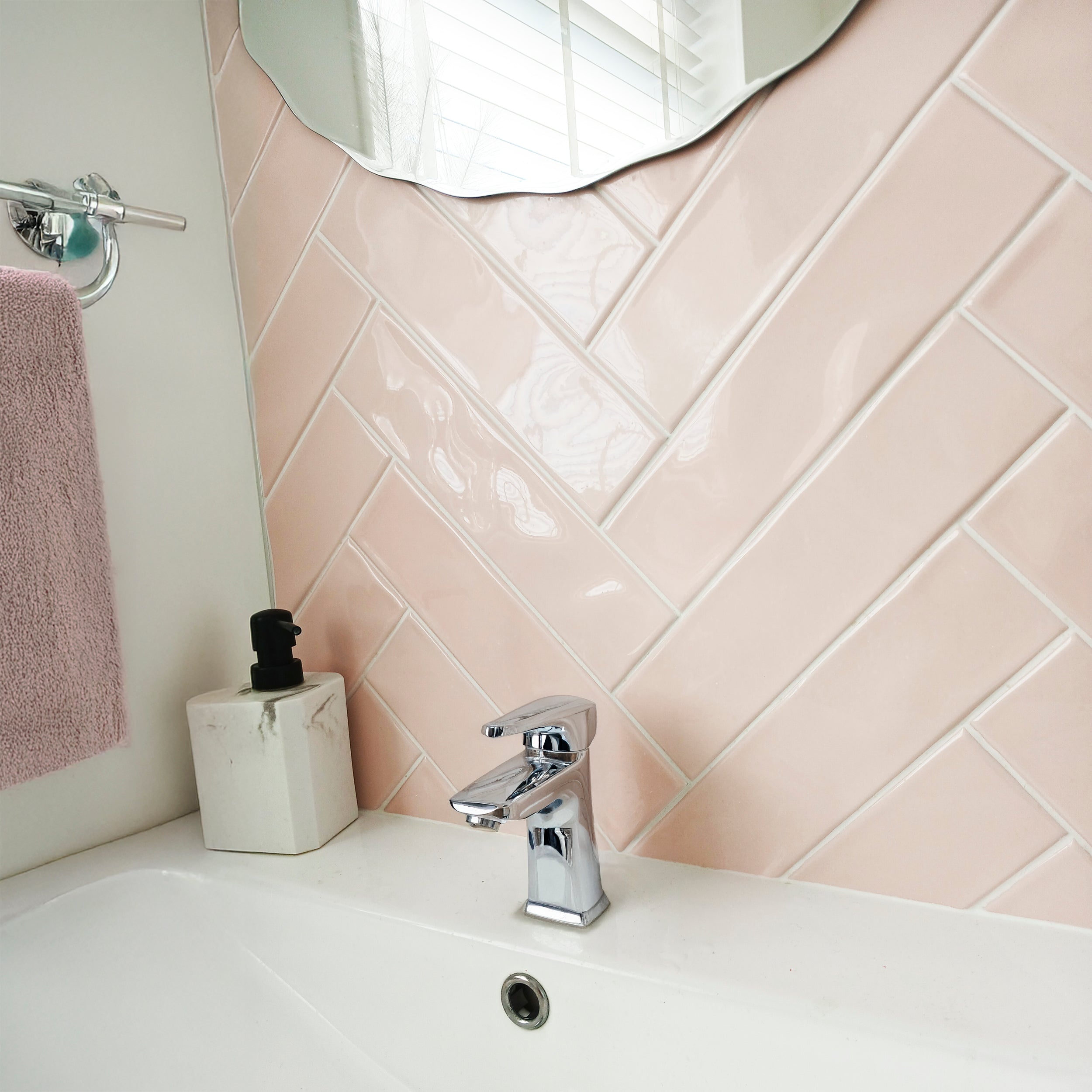 Florida Rosa Pastel Pink Ceramic Gloss Wall Tile 7.5x30cm