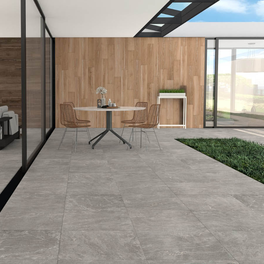 Florin Grey Slip Resistant Porcelain Texture Tile 60x60cm