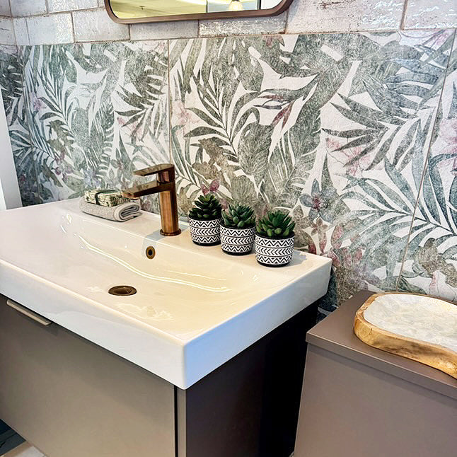 Flore White Green Botanical Porcelain Matt 60x120cm
