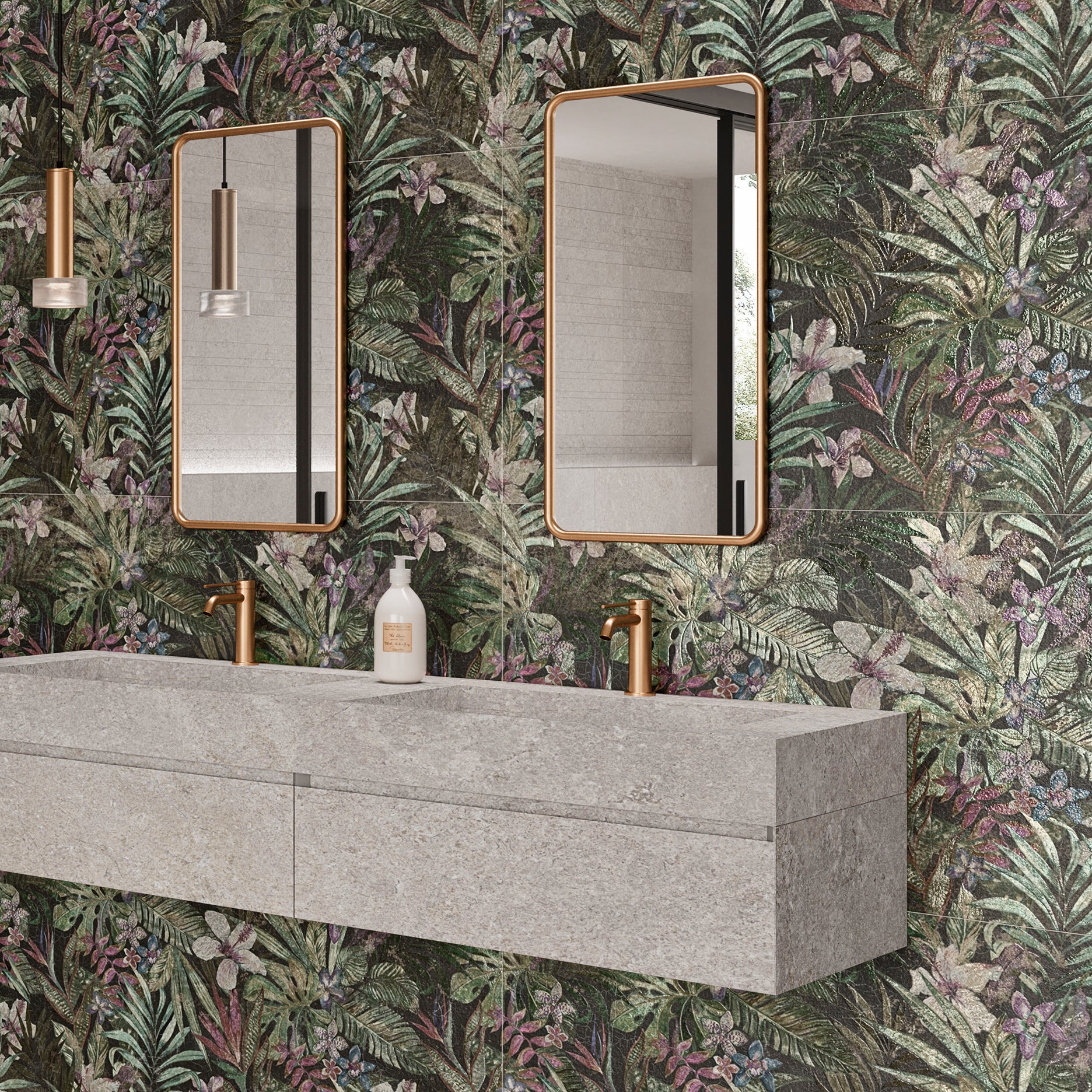 Flore Black Green Botanical Porcelain Matt 60x120cm