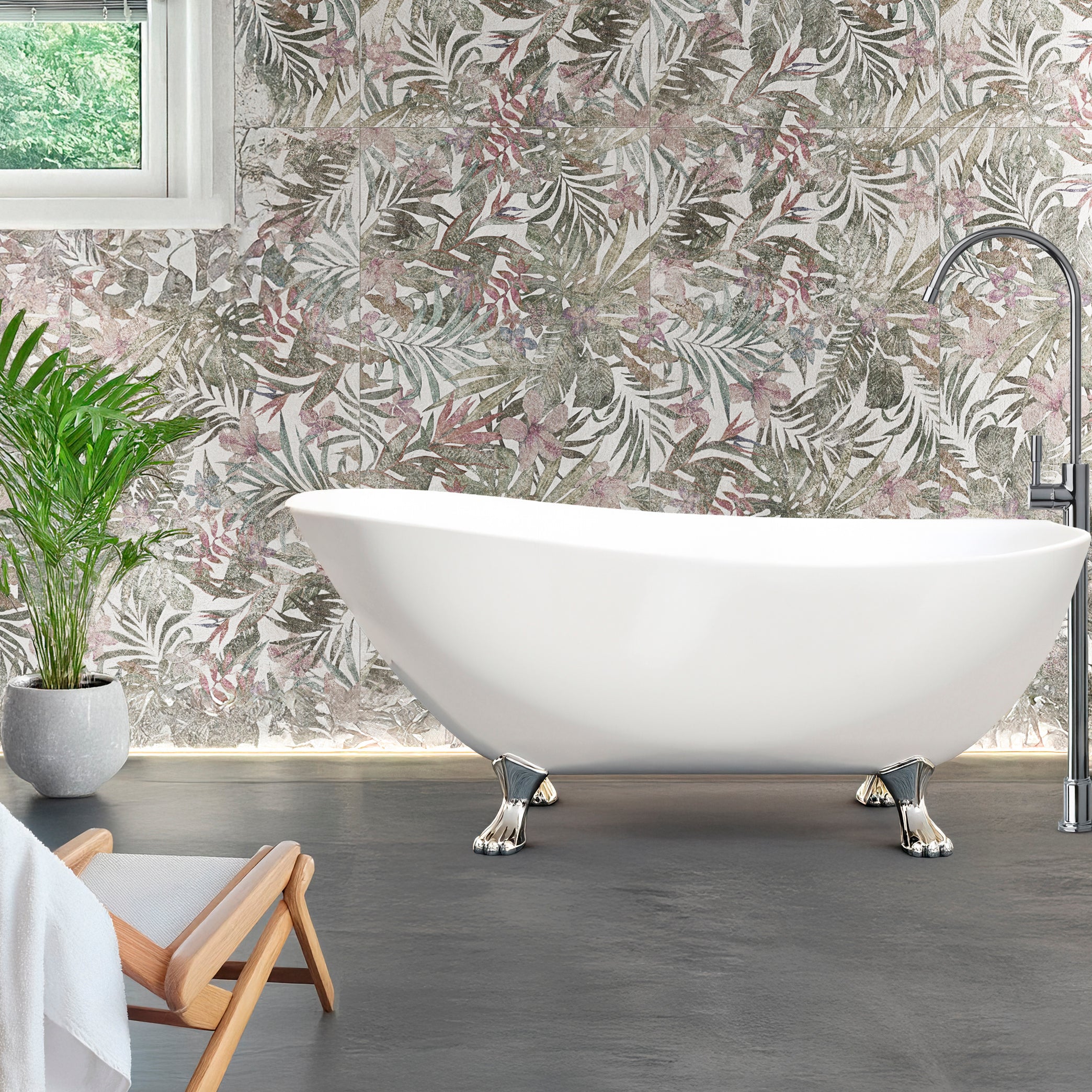Flore White Green Botanical Porcelain Matt 60x120cm