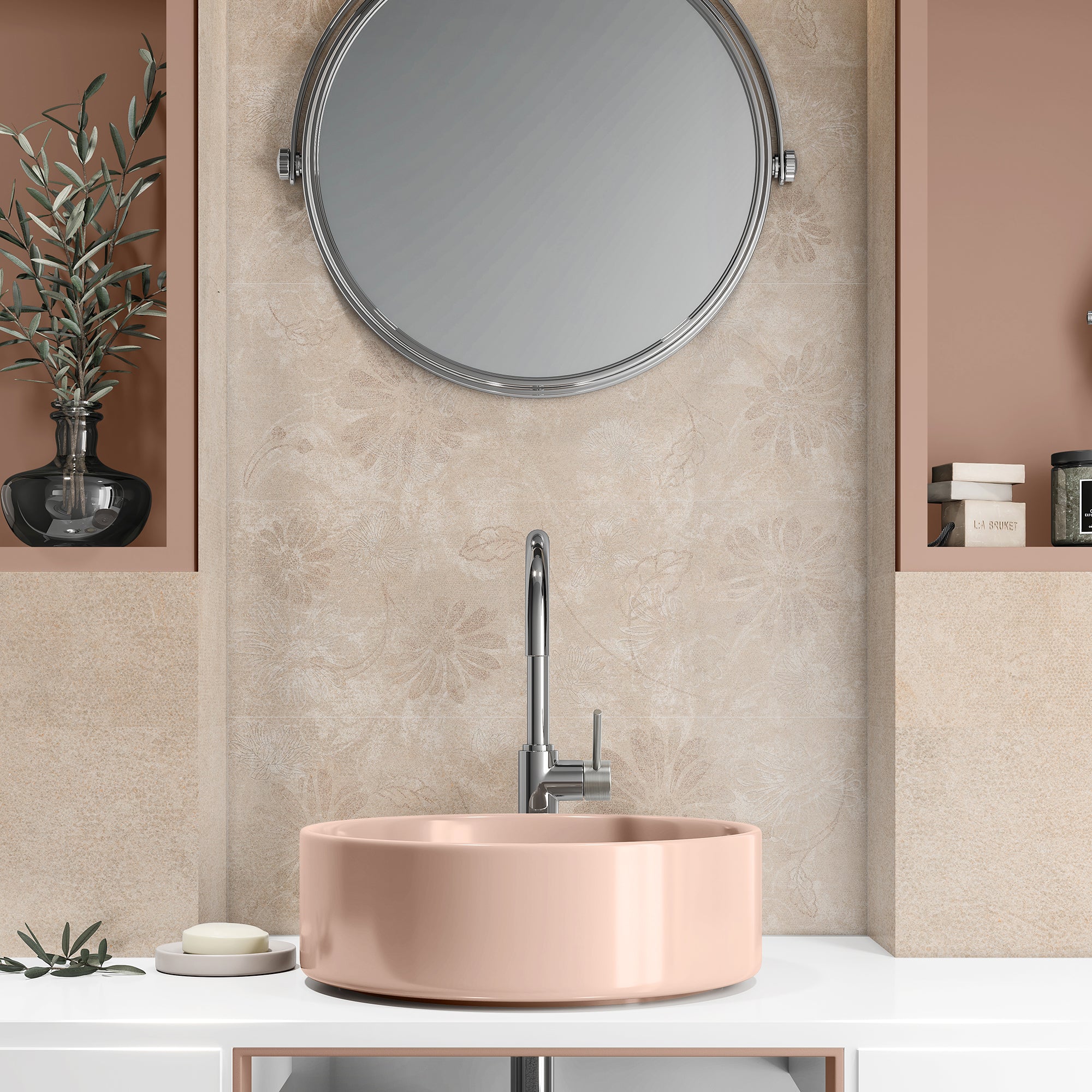 Fallbrook Daisy Decor Beige Ceramic Satin Wall Tile 20x60cm