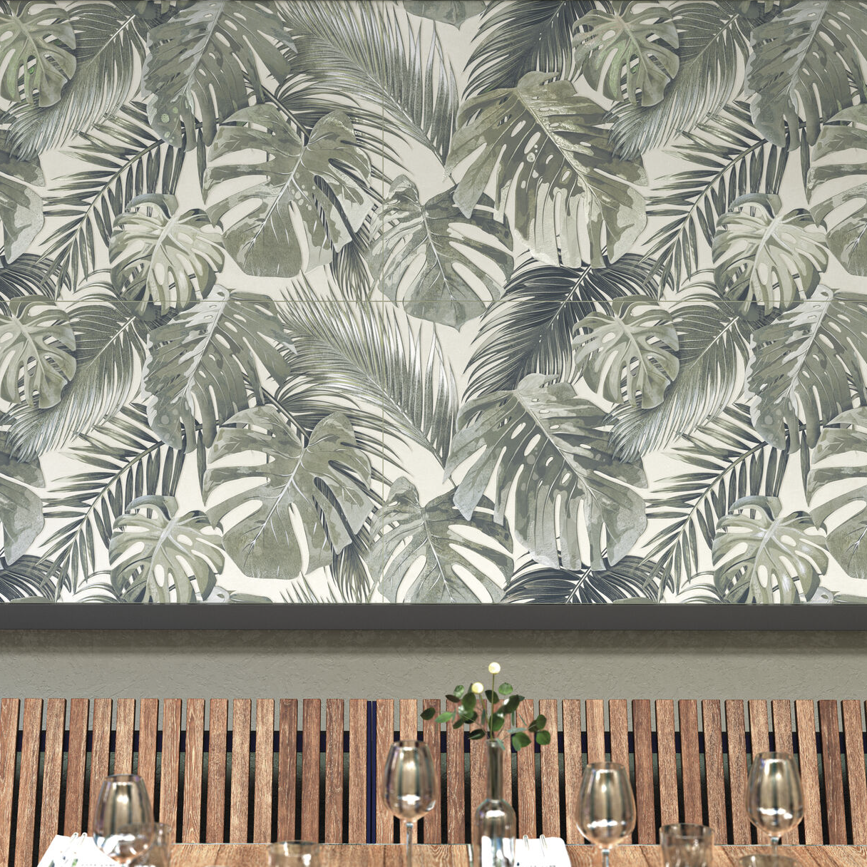 Gardea Light Green Botanical Embossed Ceramic Matt Wall Tile 60x120cm