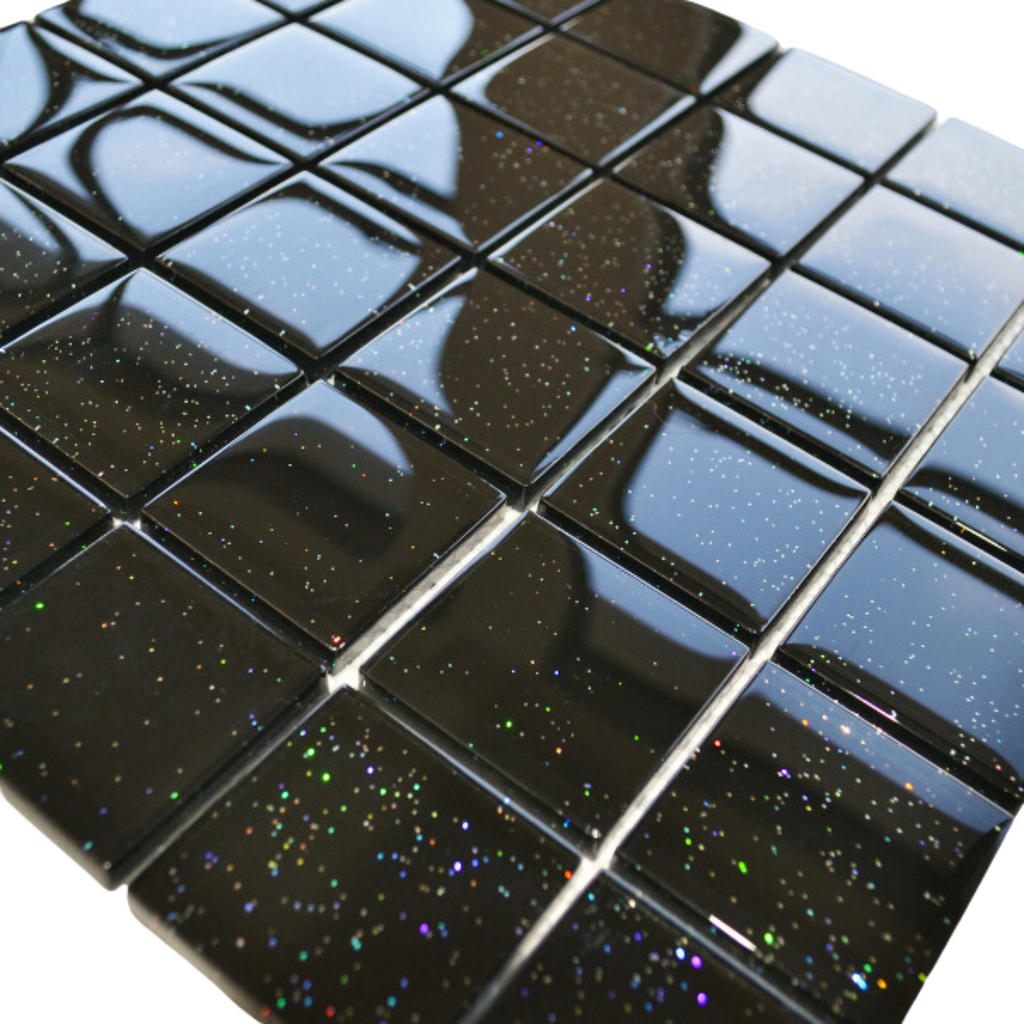 Galleon Black Glass Gloss Glitter Effect 30x30cm for Bathrooms ...