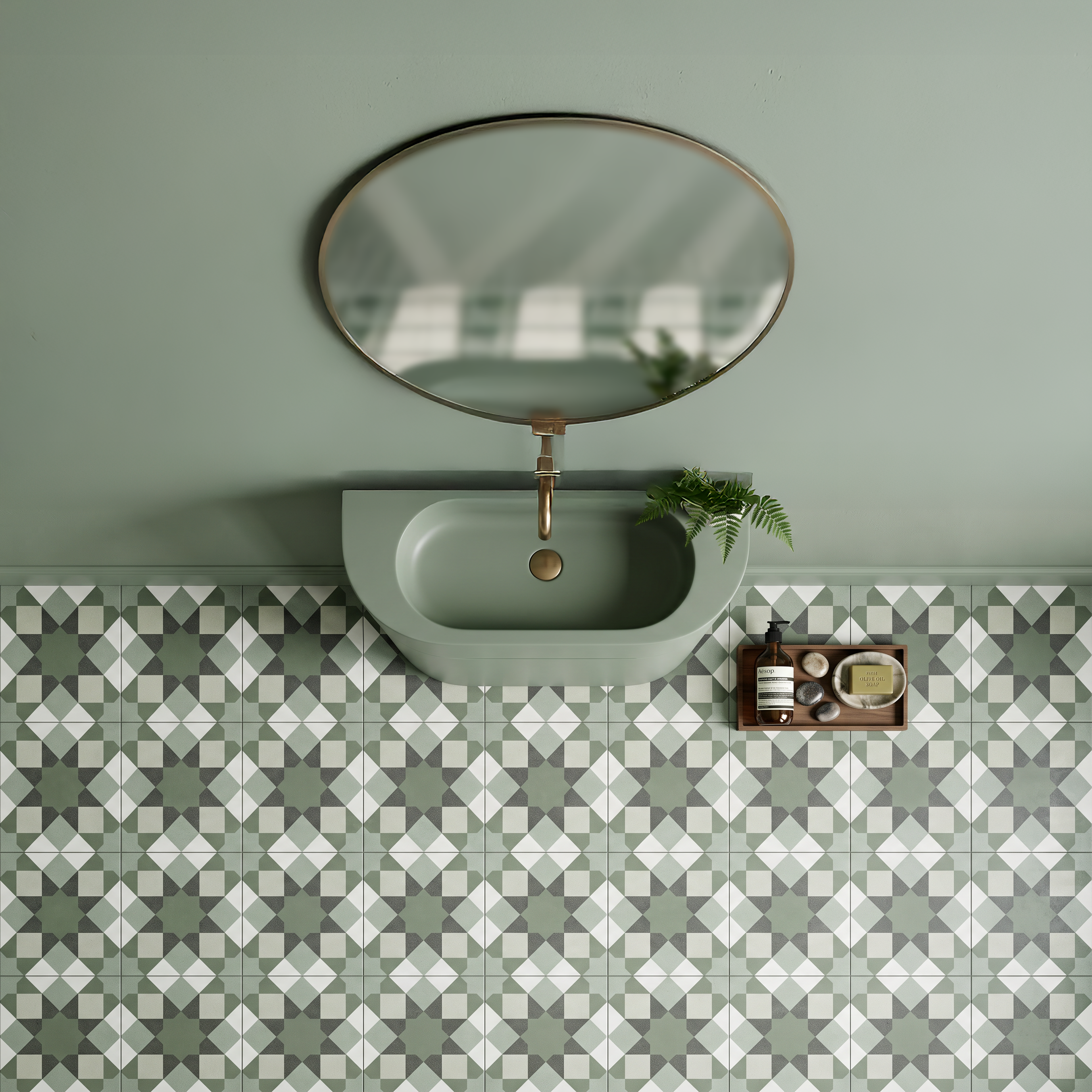 Hydria Green Geometric Pattern Porcelain Tile 20x20cm