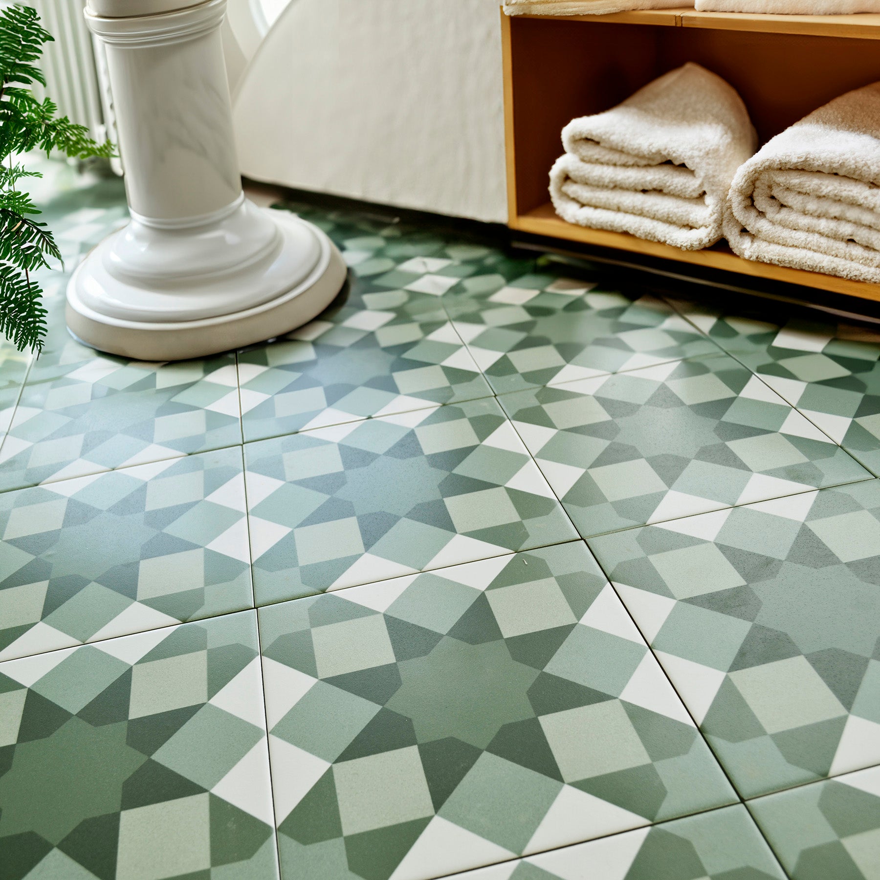Haywood Green Ceramic Geometric Patterned 20x20cm Wall & Floor Tile