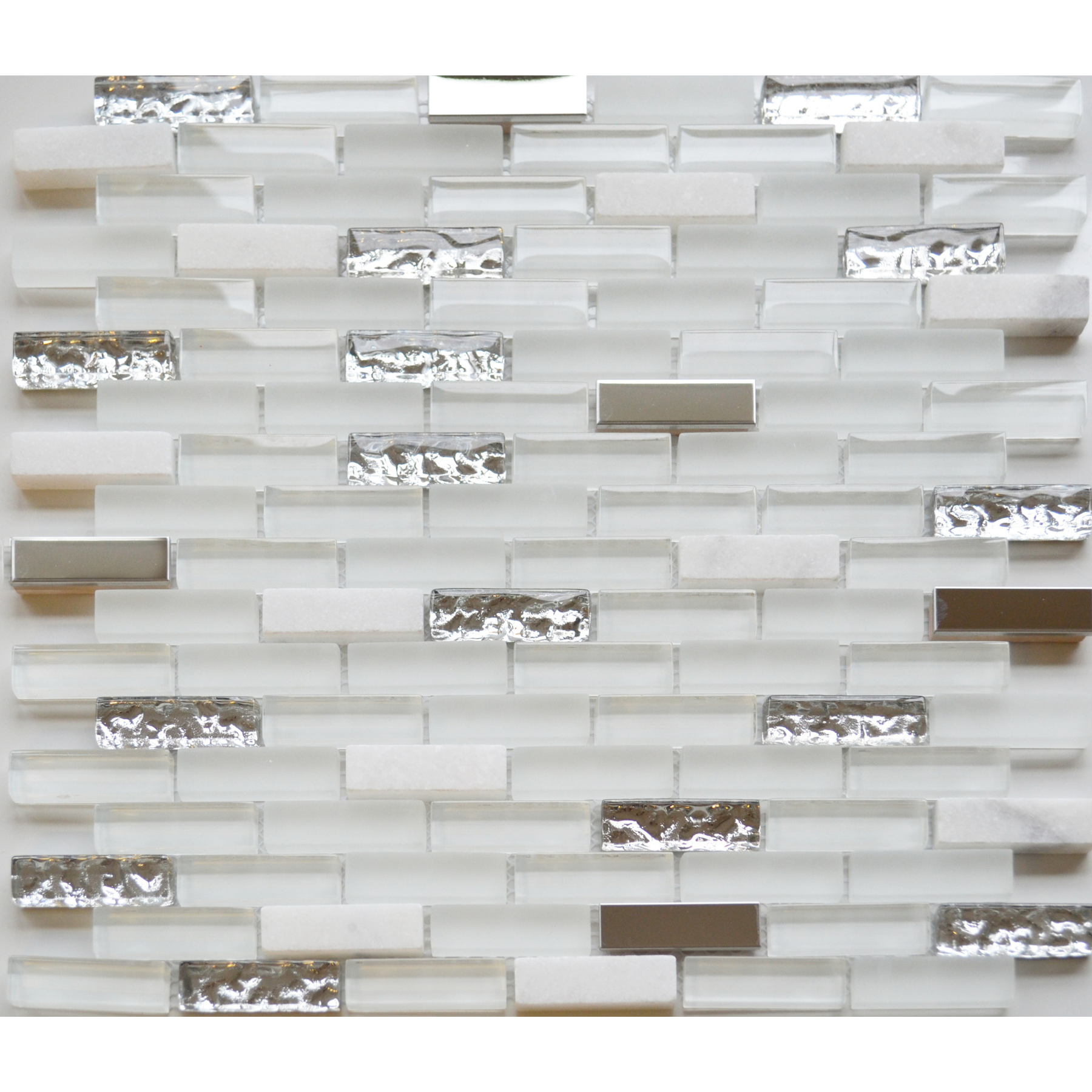 Iceberg White Brick Glass Stone Metal Gloss 30x30cm