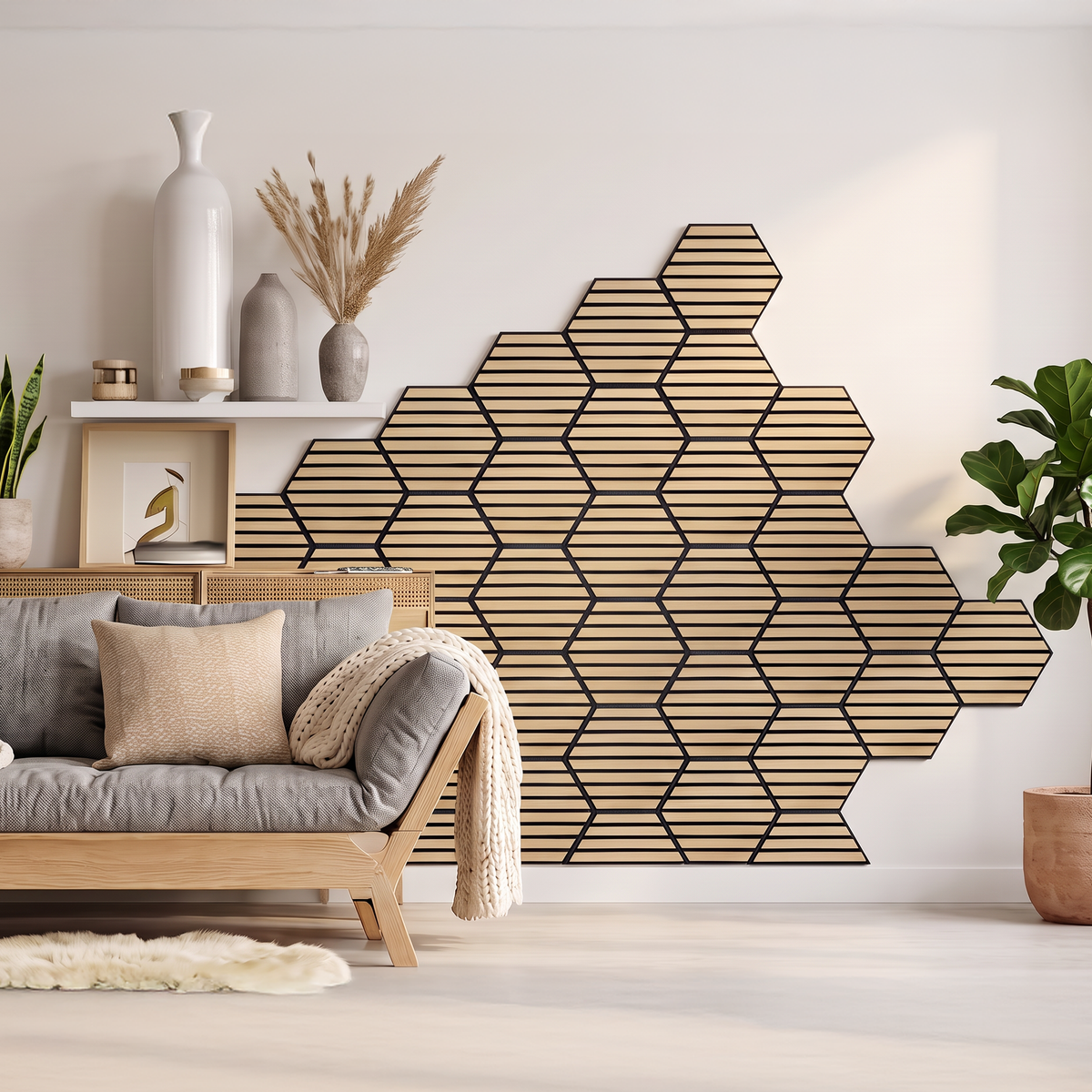 Light Oak Self-Adhesive Acoustic Hexagons 26x30cm (Box of 5)