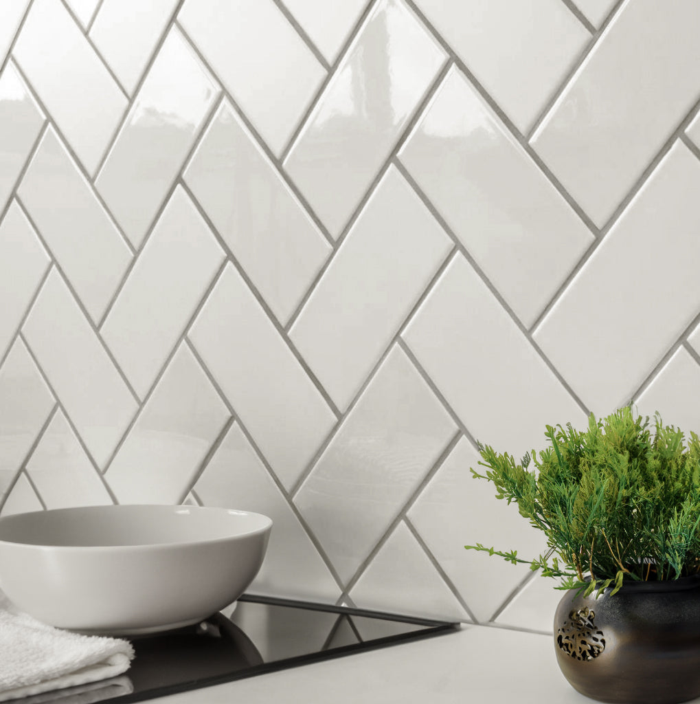 Heritage White Ceramic Gloss Brick Wall Tile 10x20cm