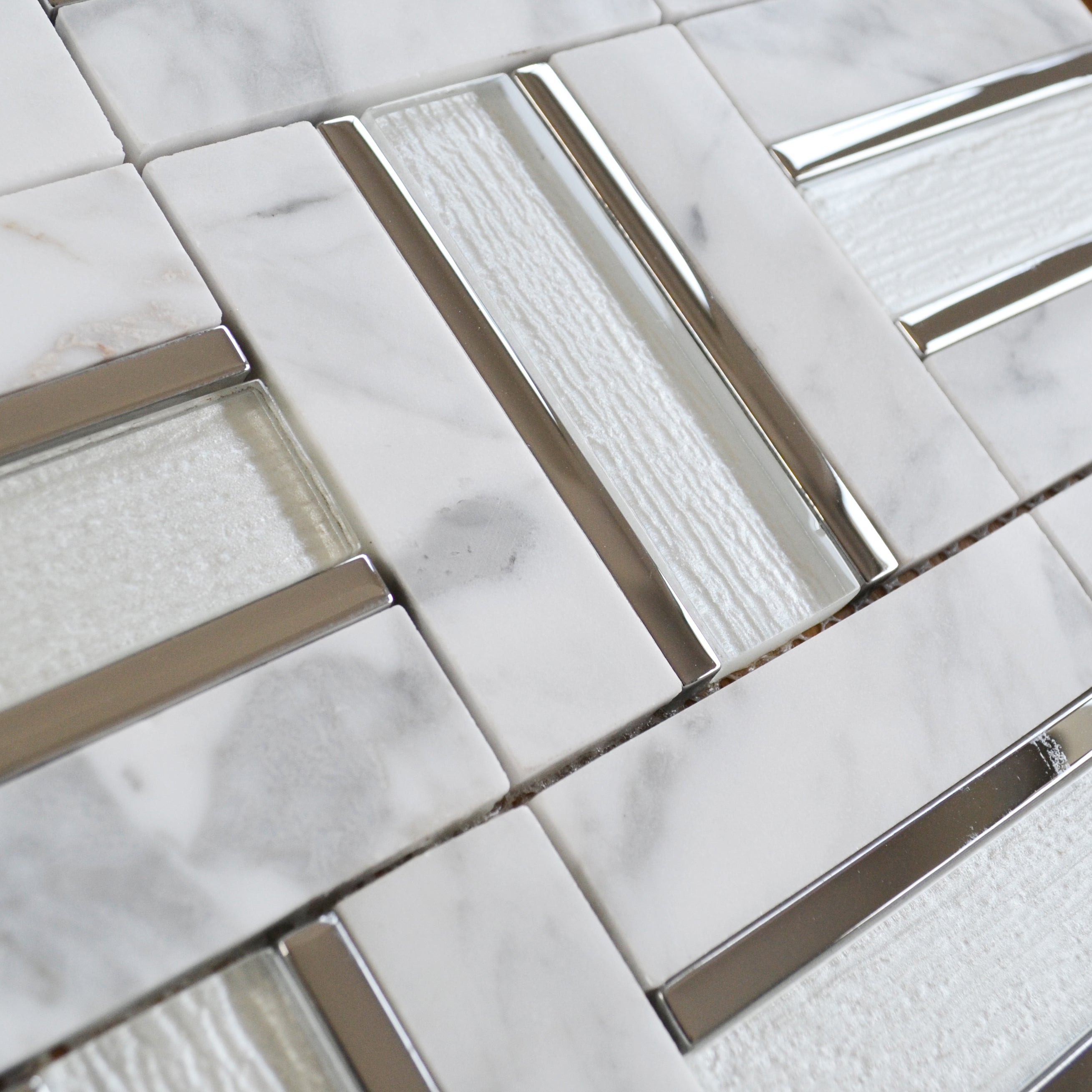 Marquis Silver Metal, Glass & Marble Gloss Mosaic 30x30cm