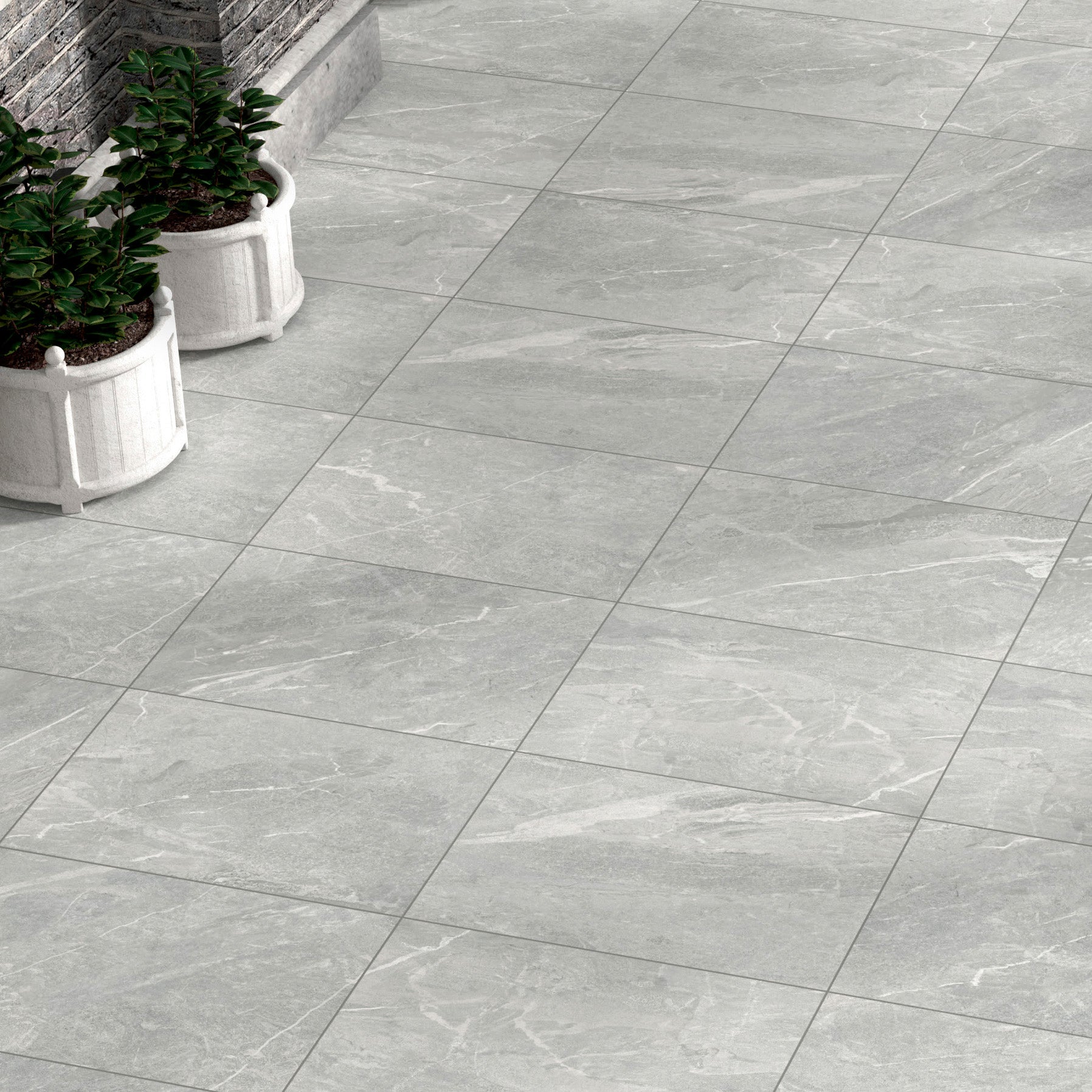 Miami Grey Stone Effect Porcelain Patio Tile 59.5x90cm 2cm
