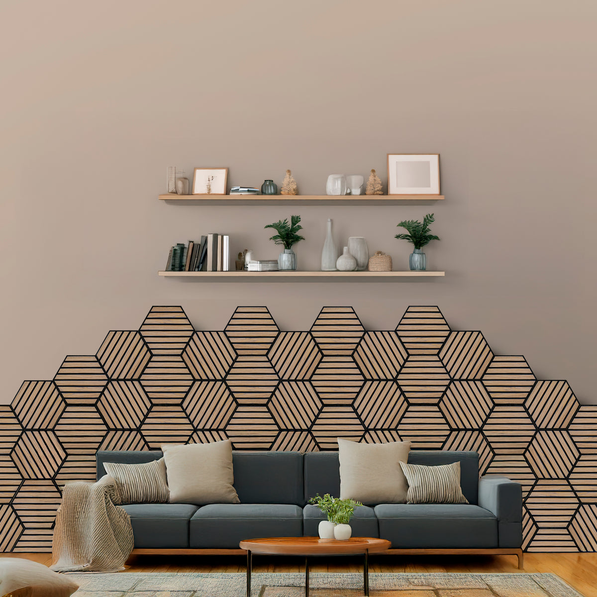 Medium Oak Self-Adhesive Acoustic Hexagons 26x30cm (Box of 5)