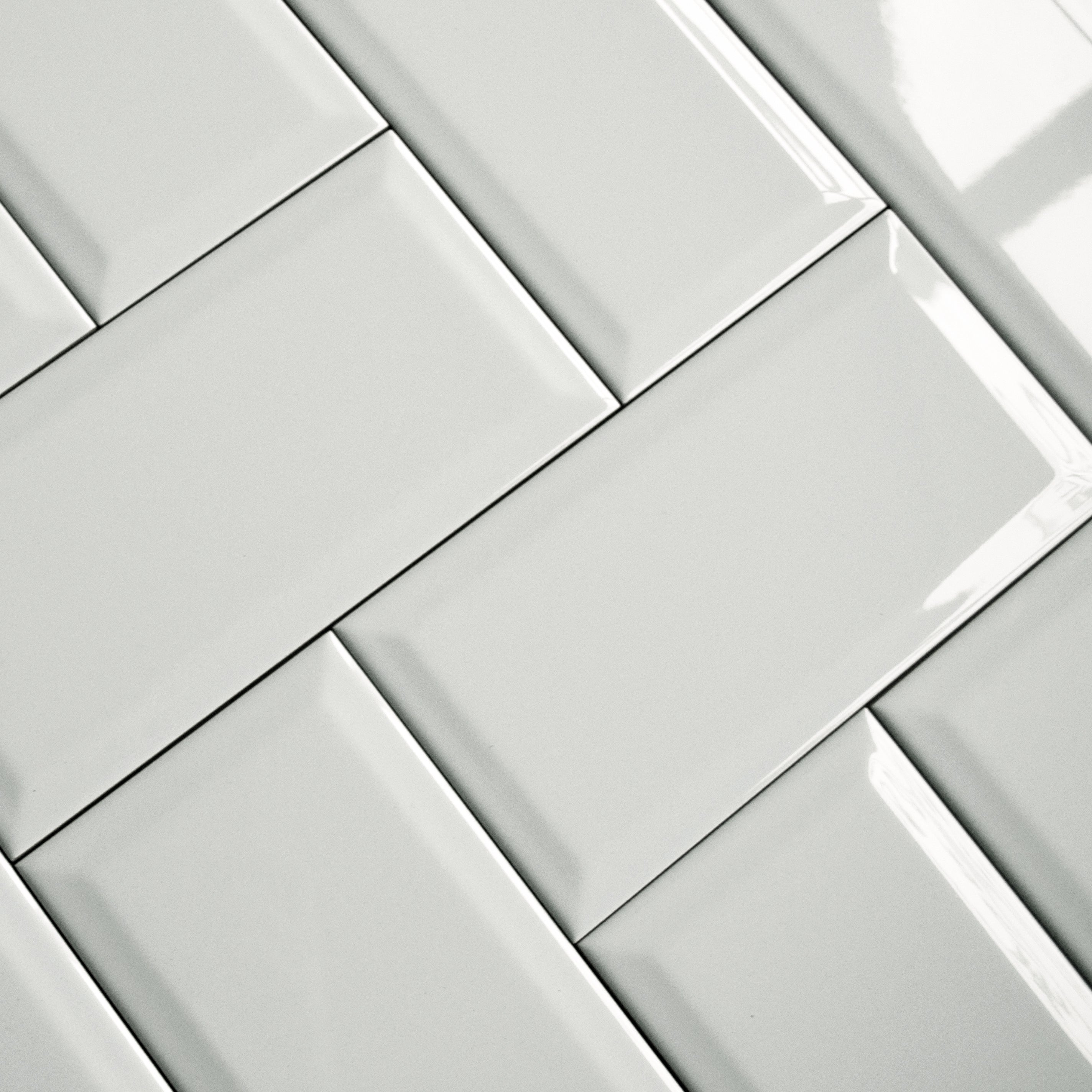 Prismatic Arctic Grey Bevel Ceramic Gloss Wall Tile 10x20cm