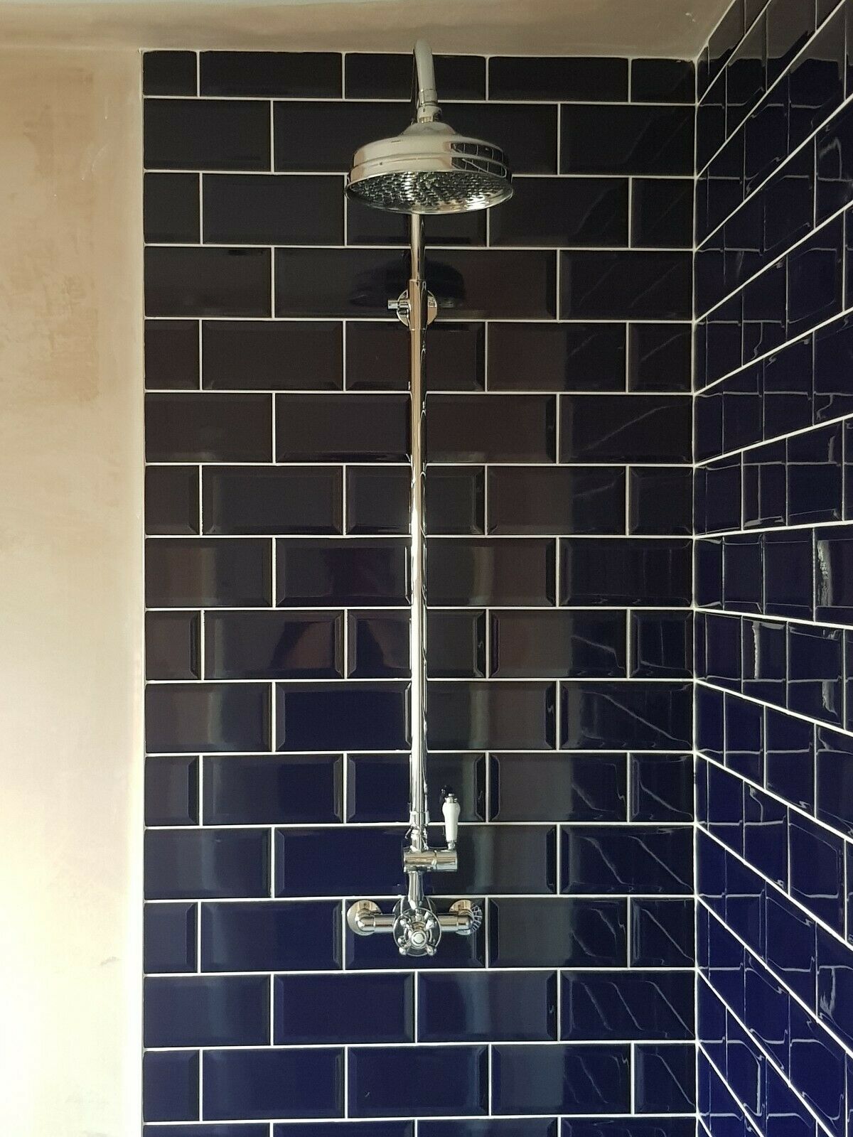 Prismatic Cobalt Blue Bevel Ceramic Gloss Wall Tile 10x20cm