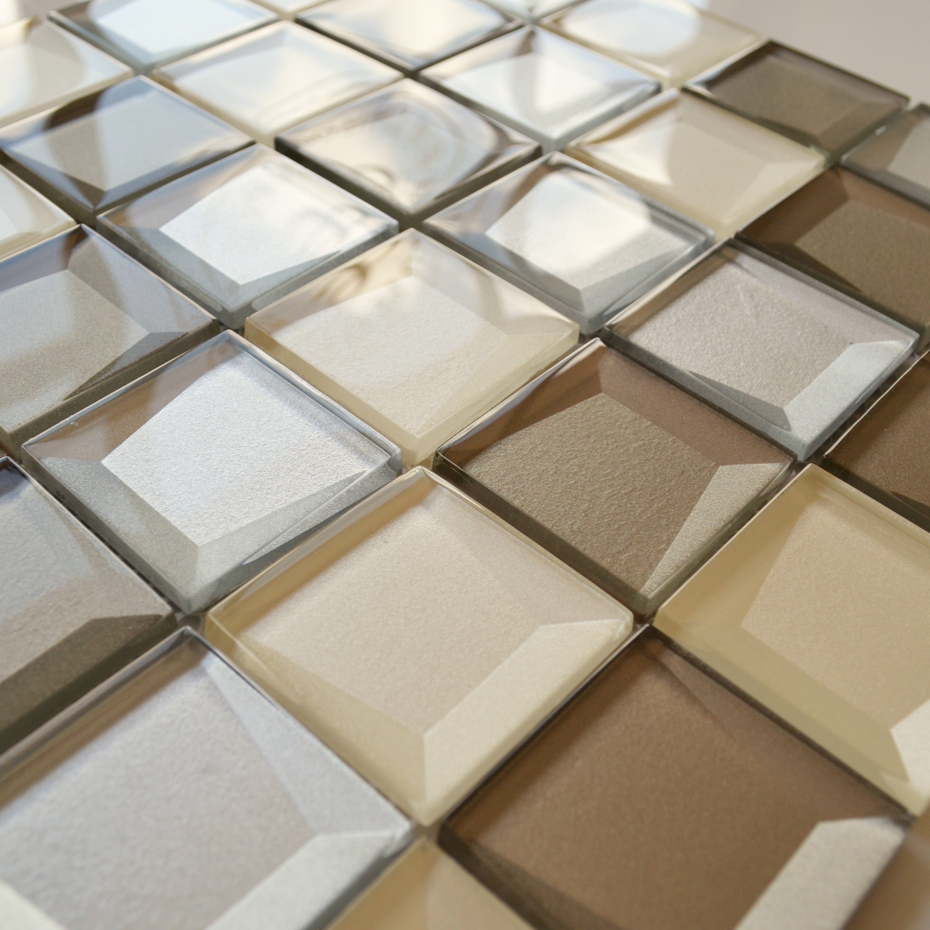 Mirage Warm Natural 3D Bevel Effect Glass Mosaic 30x30cm