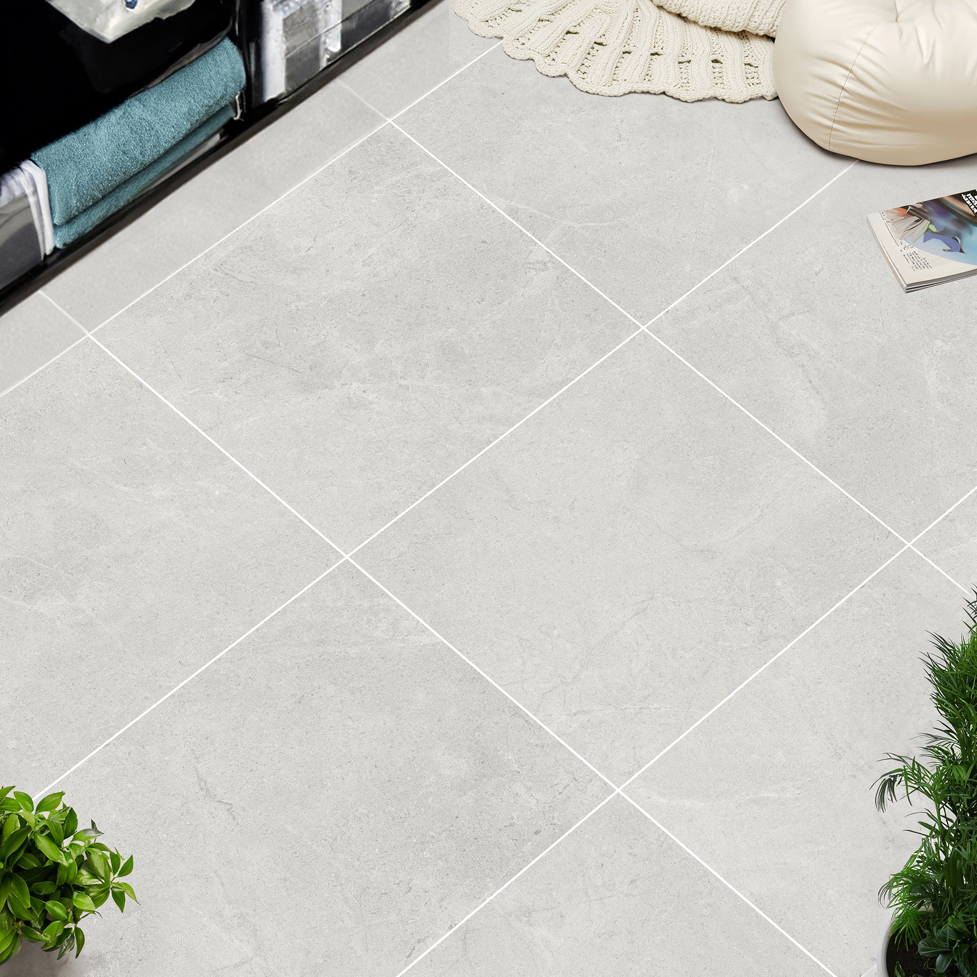 Marlow Light Grey Stone Effect Porcelain Matt Tile 60x60cm