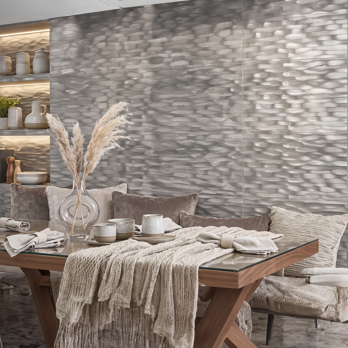 Marche Decor Silver Feature Ceramic Wall Tile 30x60cm