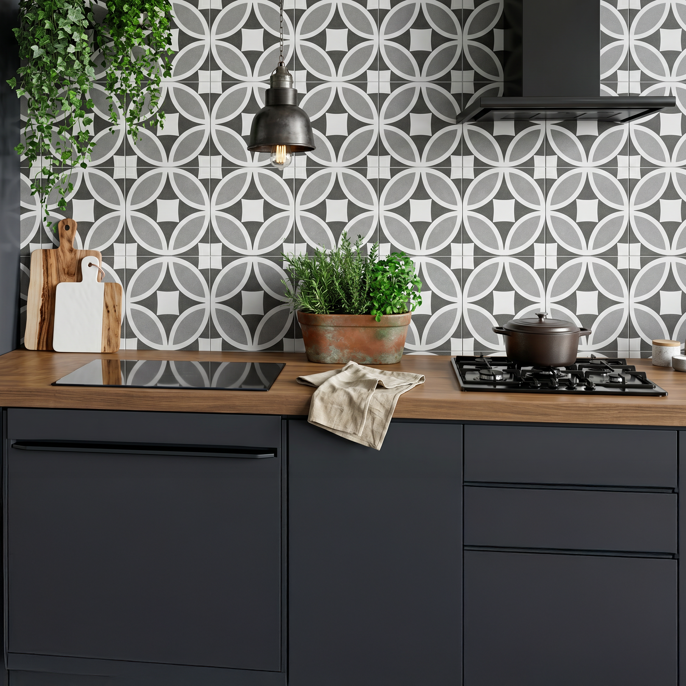 Osyra Grey & White Geometric Pattern Ceramic Tile 20x20cm