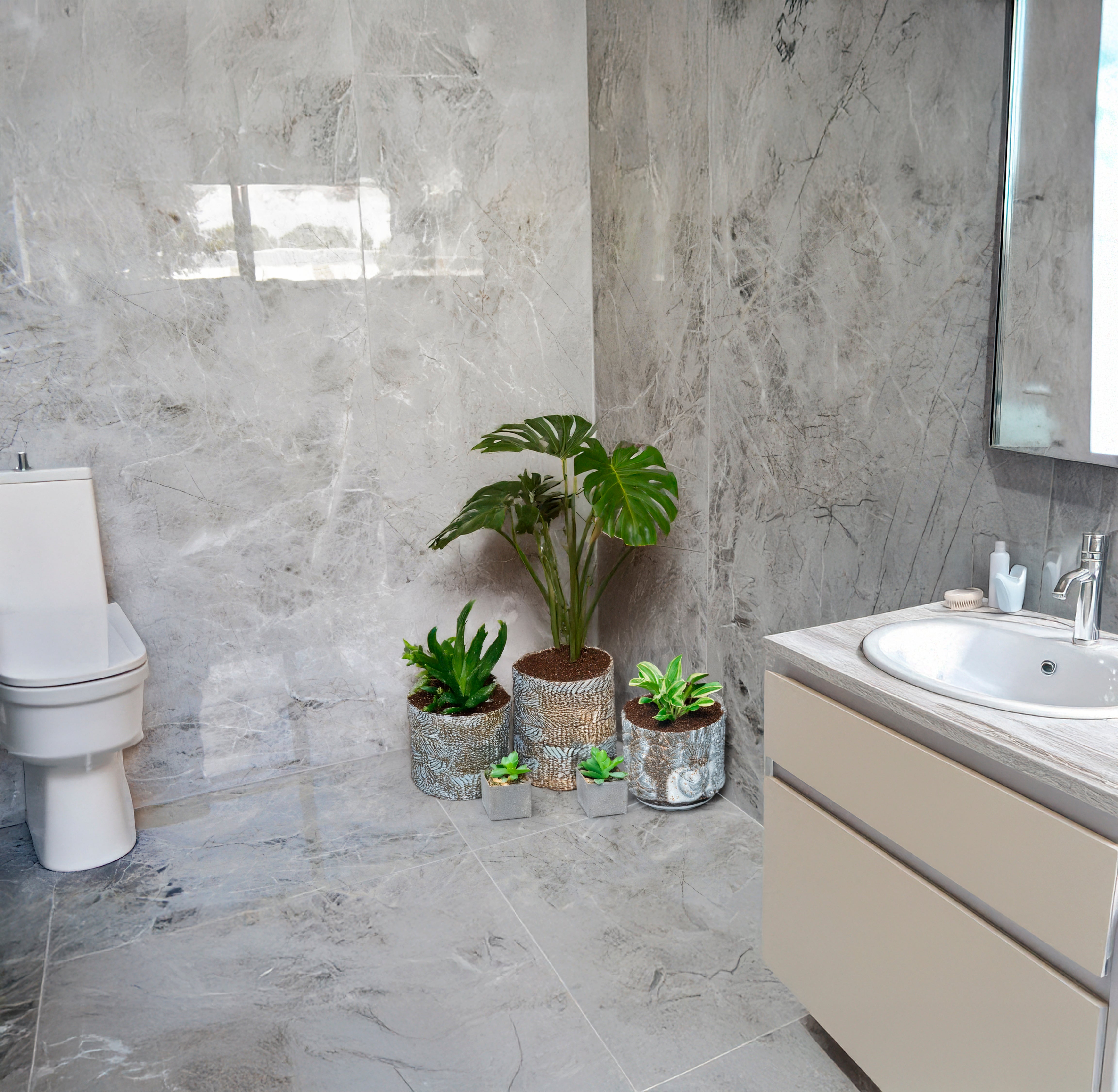 Oslo Grey Marble Effect Polished Porcelain Tile 60x60cm