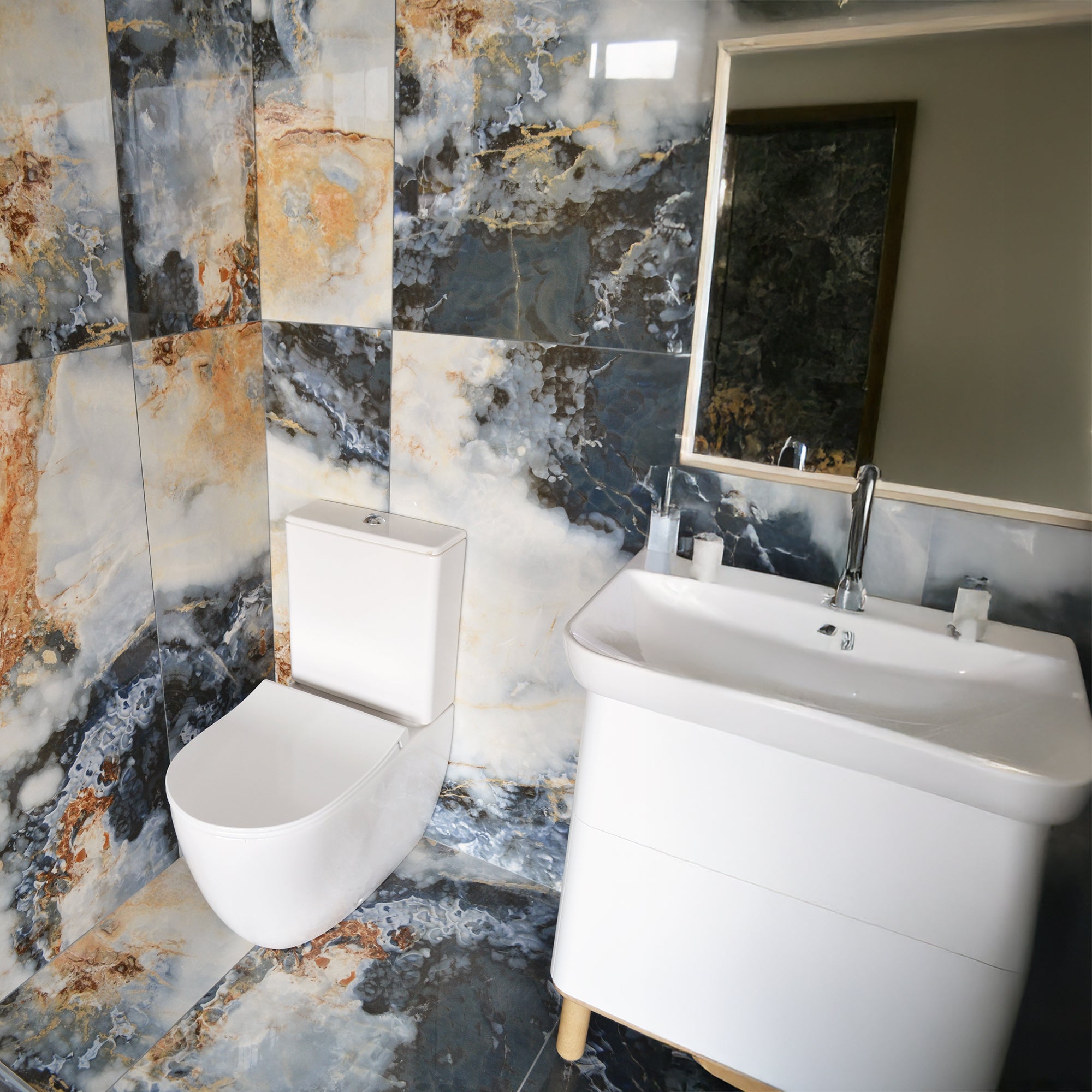 Pazar Blue Marble Effect Large Porcelain Tile 60x120cm