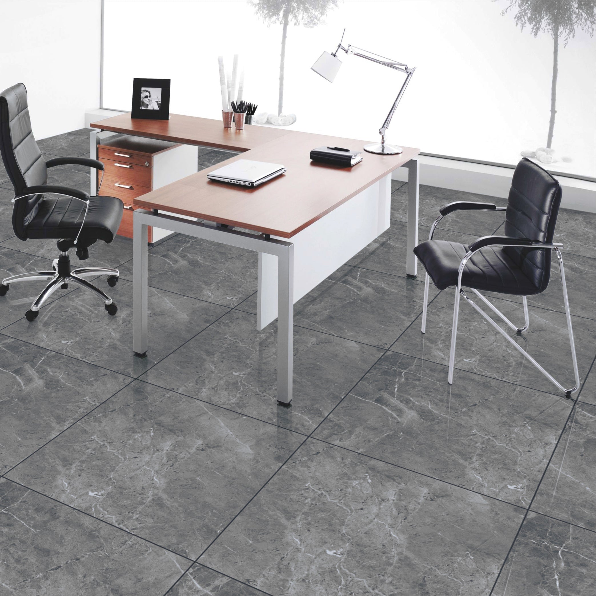 Prata Anthracite Grey Polished Large Porcelain Tile 80x80cm