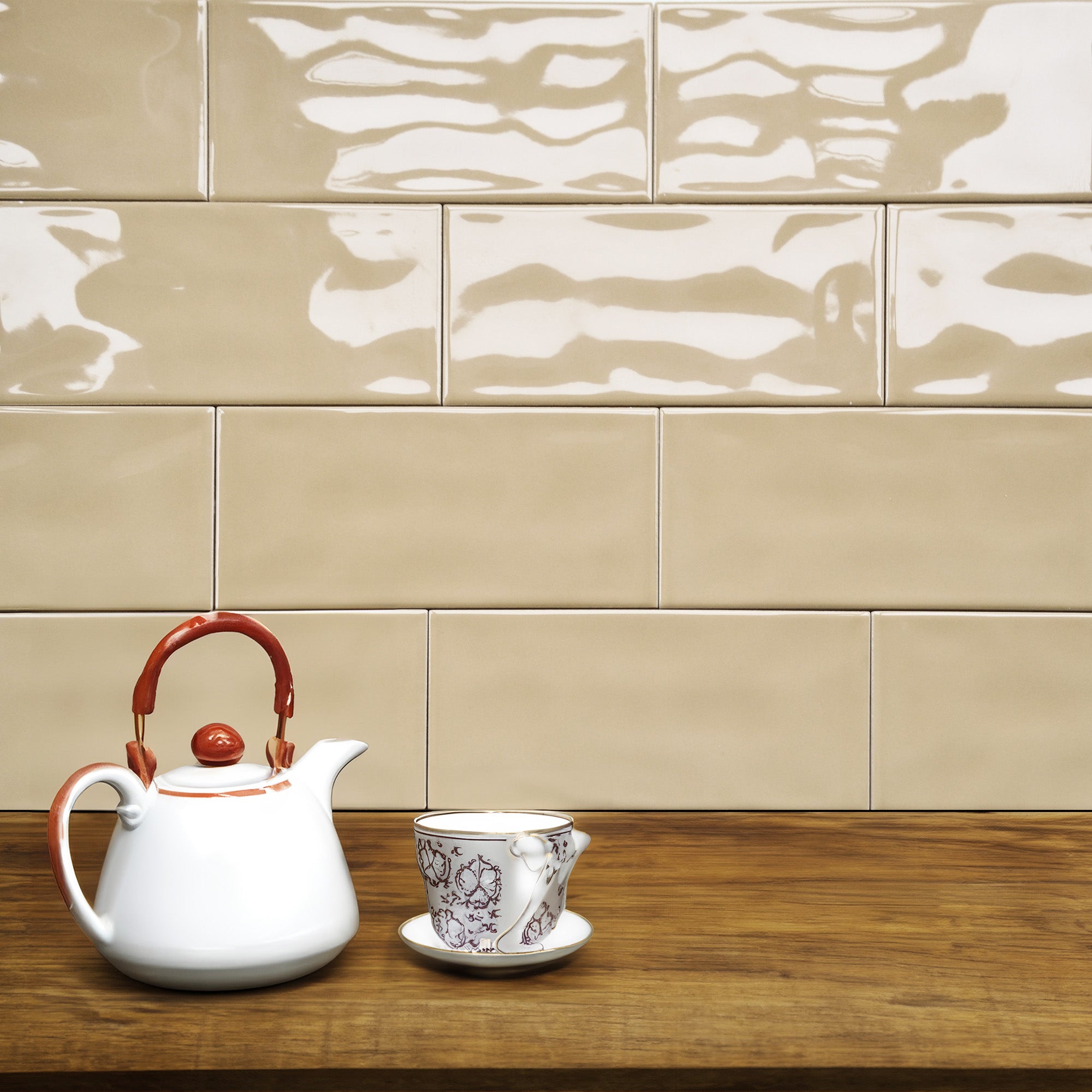 Provence Latte Wavy Ceramic Gloss Brick Wall Tikle 10x20cm