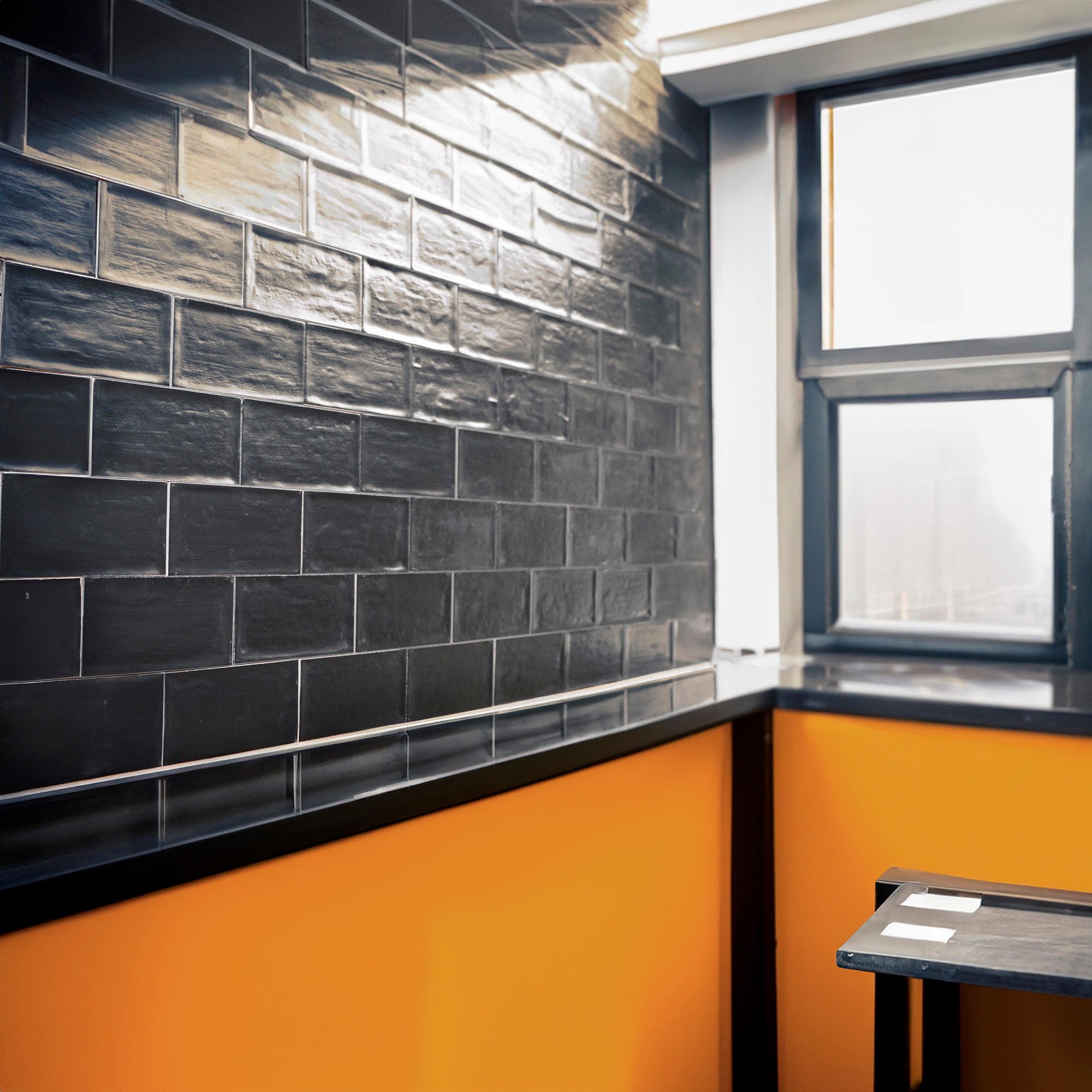 Rustico Nero Black Satin Ceramic Wall Tile 7.5x15cm