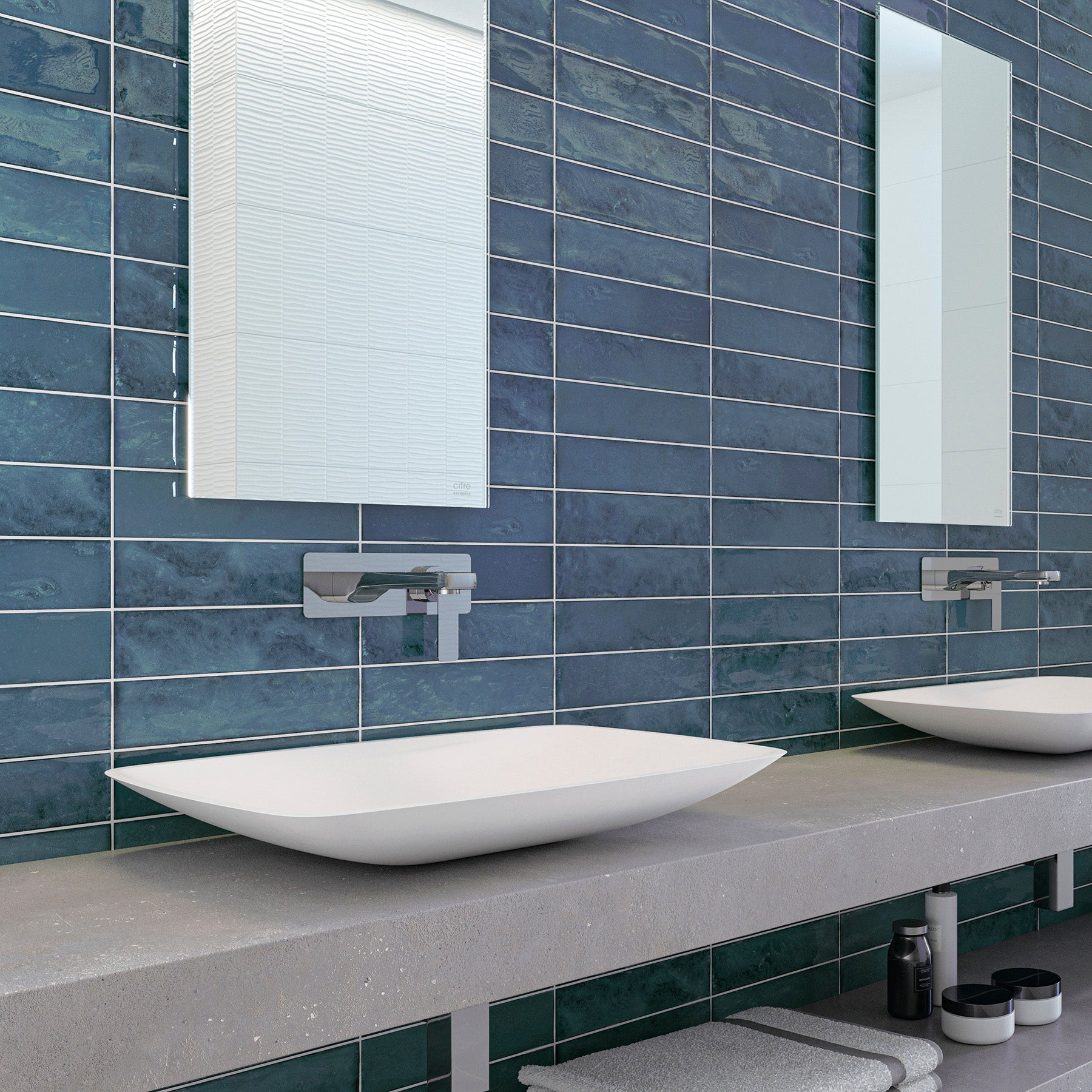 Daloa Marine Blue Ceramic Gloss Brick Wall Tile 7.5x30cm