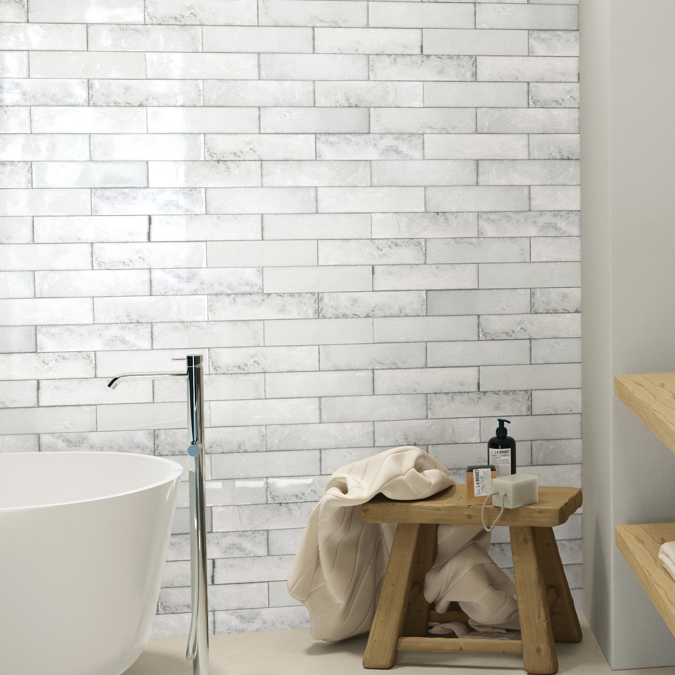 Daloa Pearl Ceramic Gloss Brick Wall Tile 7.5x30cm