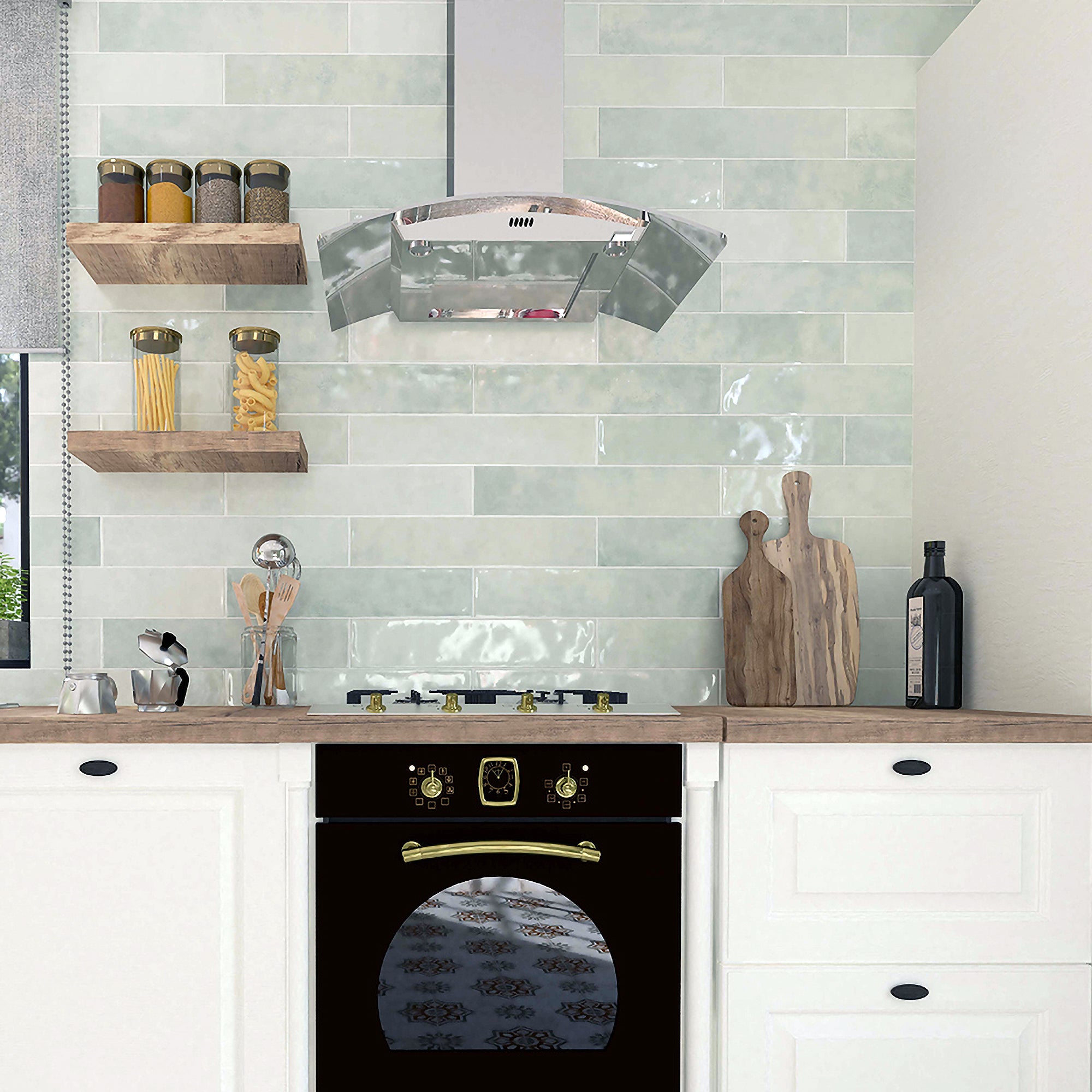 Orbetello Sage Green Ceramic Gloss Wall Tile 10.7x53cm