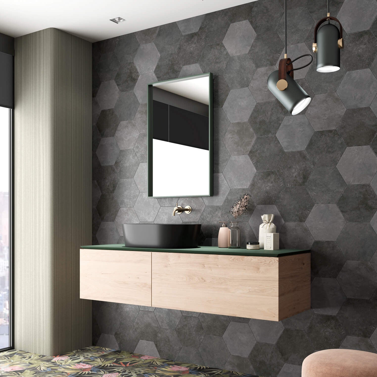 Sanno Lava Black Porcelain Matt Hexagonal Tile 23x27cm