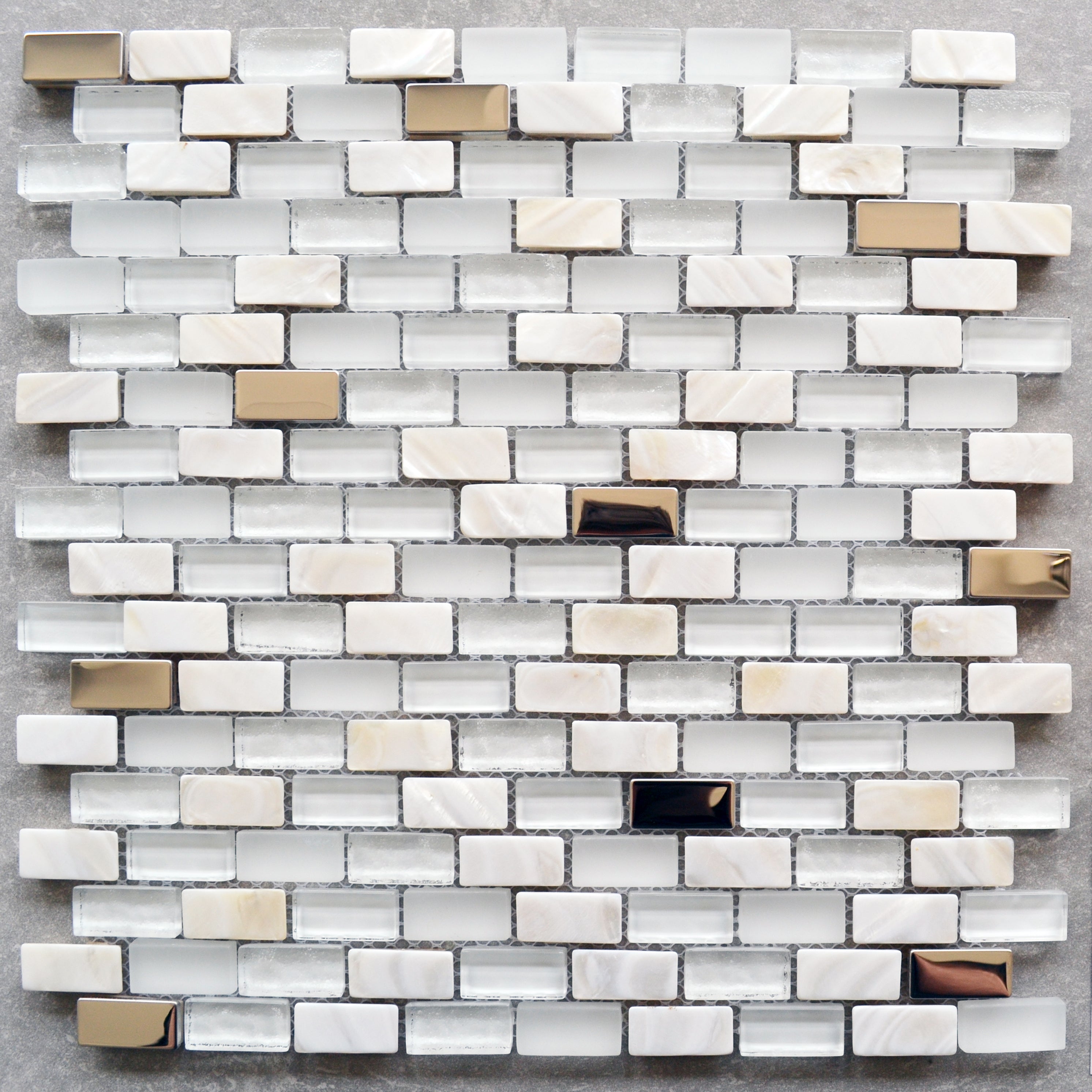 Santiago White Brick Glass & Mother of Pearl Mosaic