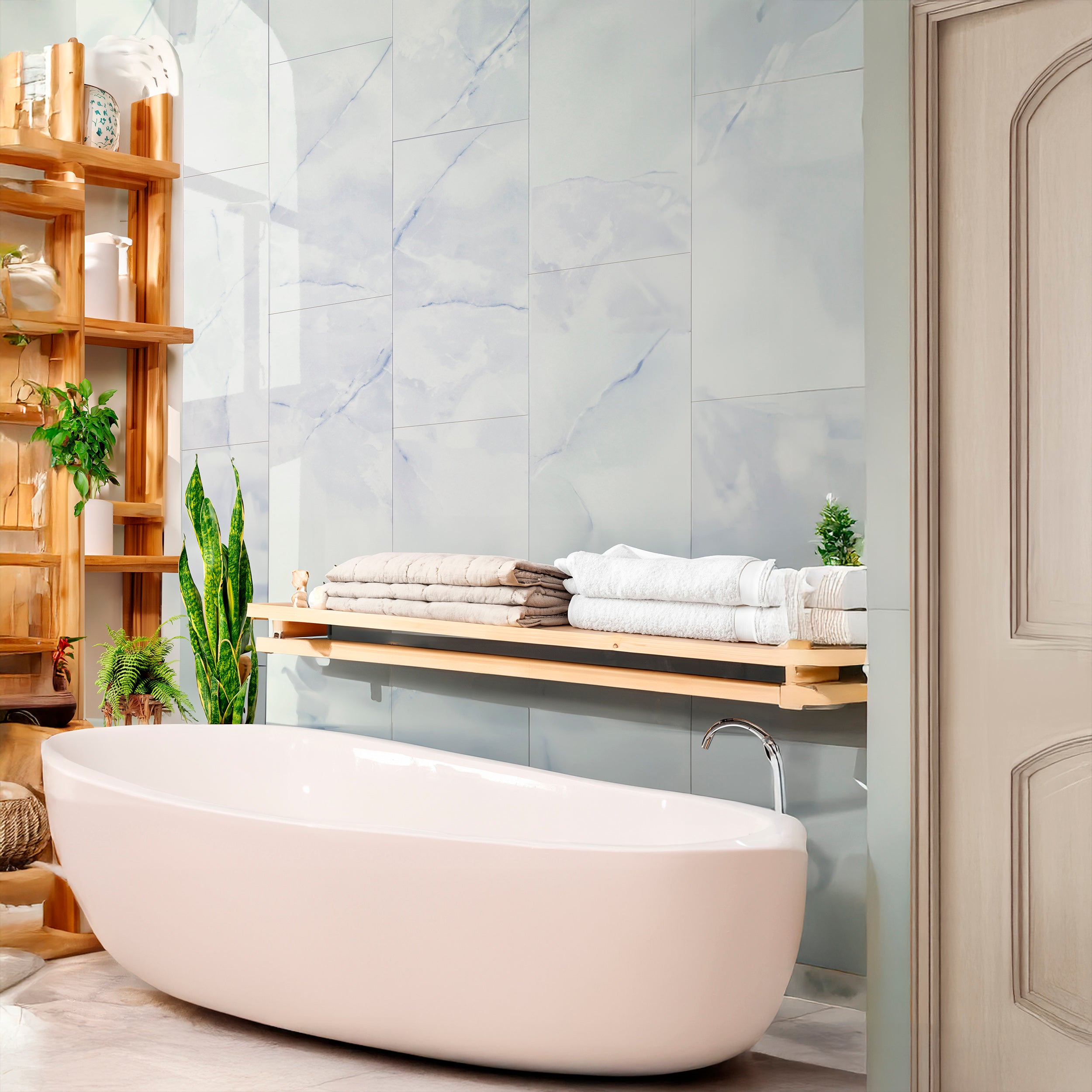 Silea Onyx Blue Effect Ceramic Gloss Wall Tile 30x60cm