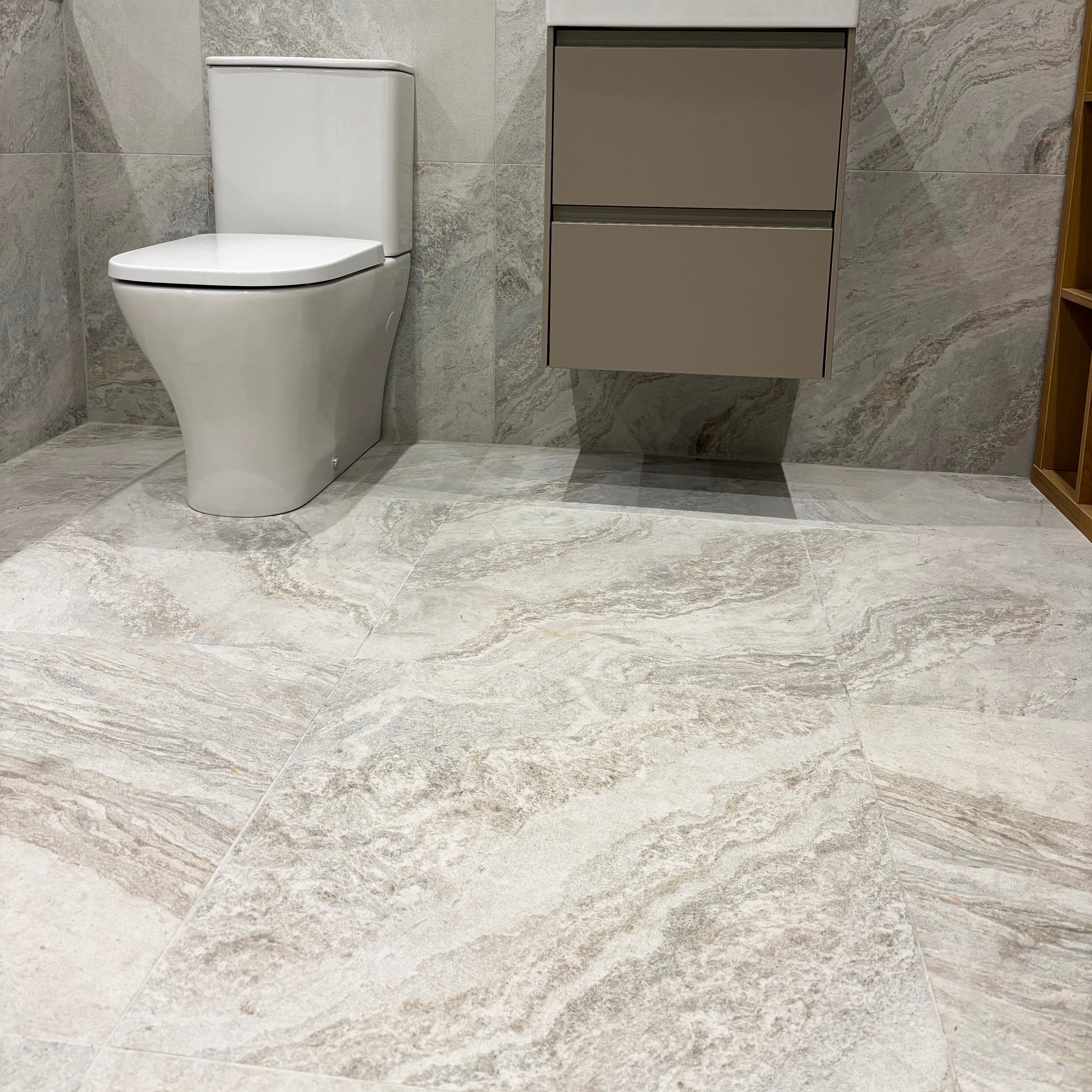 Santa Ana Quartz Effect White Porcelain Matt Tile 60x60cm