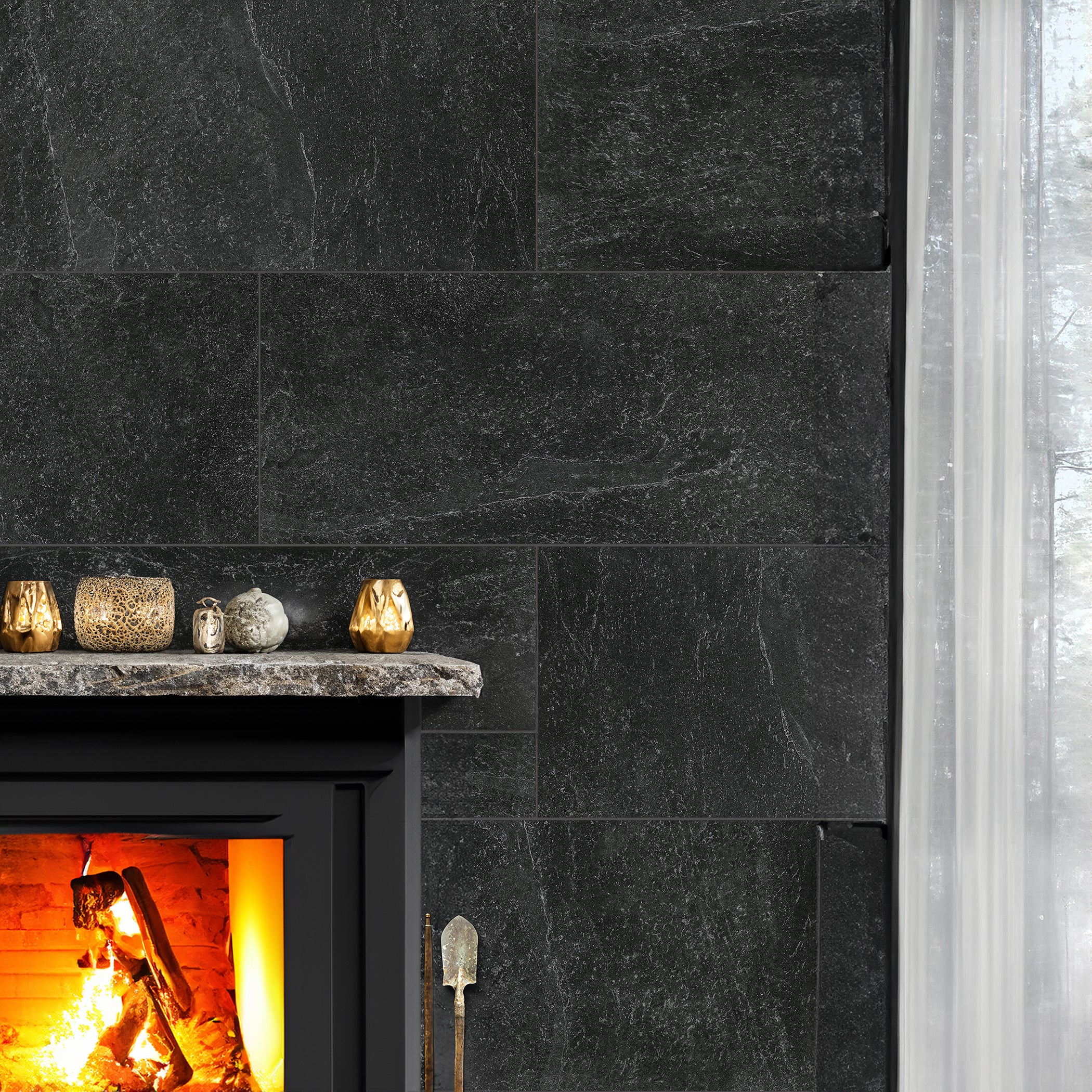 Saca Peak Black Porcelain Textured Tile 59.5x120cm 1cm