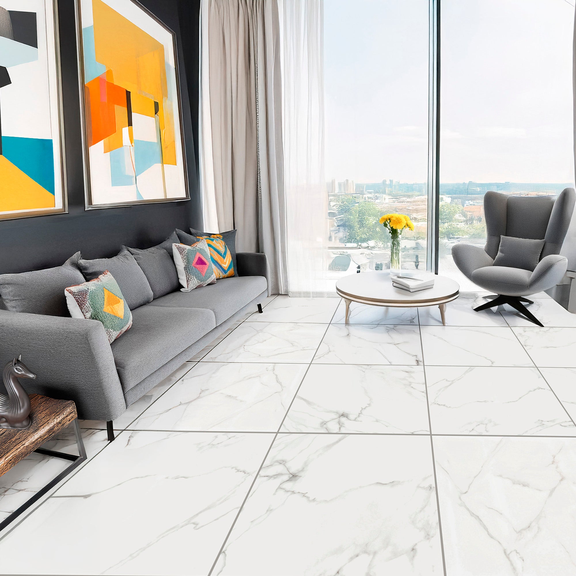 Serenity Marble White Porcelain Sugar Textured Tile 60x60cm