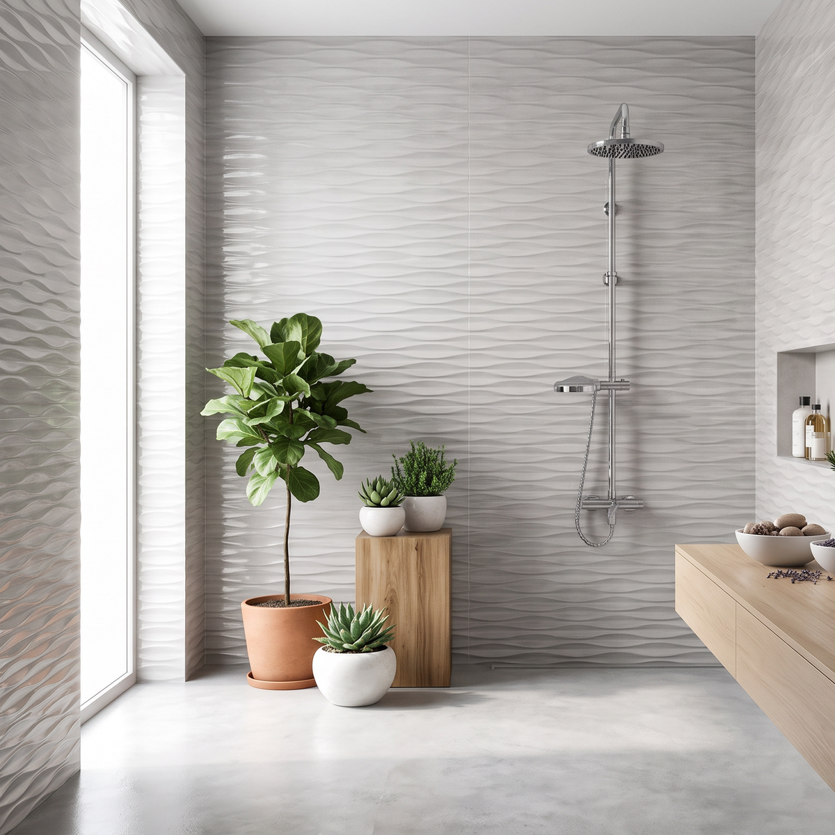 Titanium Pearl Grey 3D Gloss Ceramic Wall Tile 30x90cm