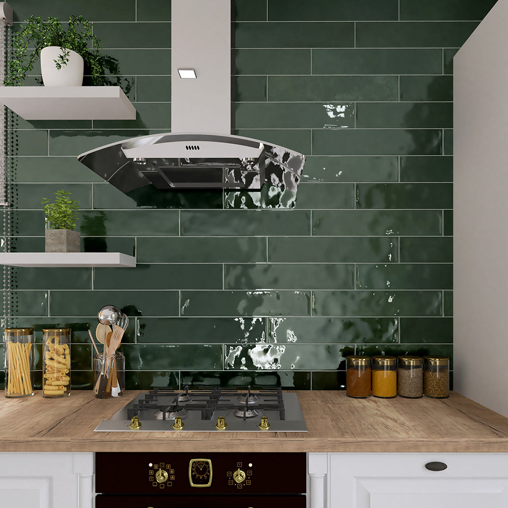 Orbetello Verde Green Ceramic Gloss Wal Tile 10.7x53cm