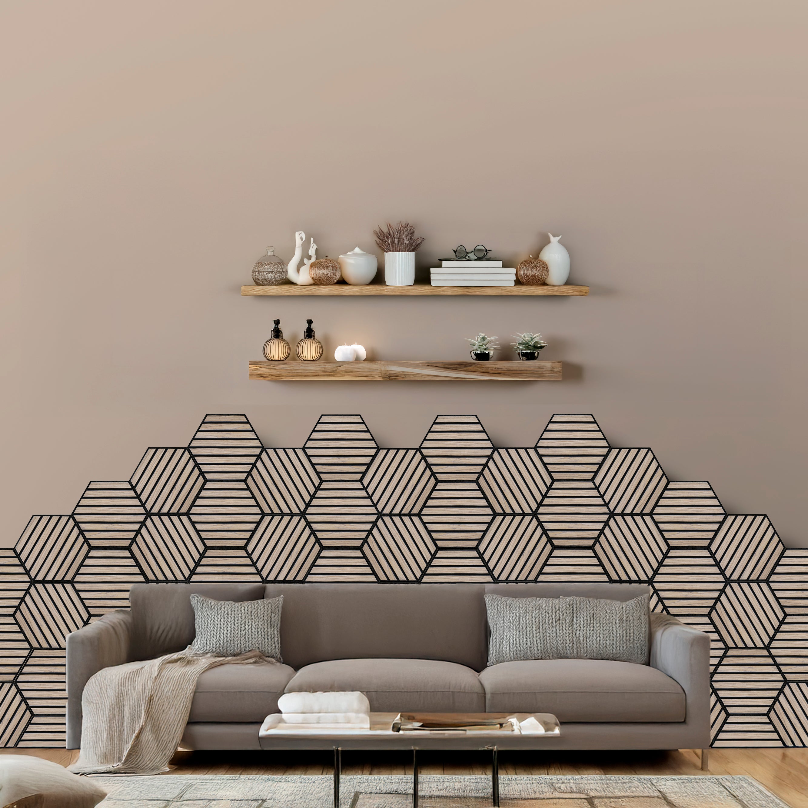 Walnut Self-Adhesive Acoustic Hexagons 26x30cm (Box of 5)