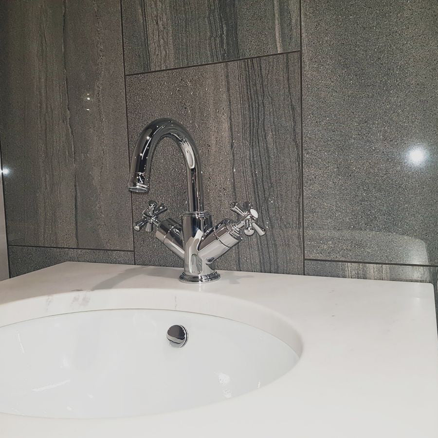 Edenbridge Dark Grey Marble Porcelain Polished Tile 30x60cm
