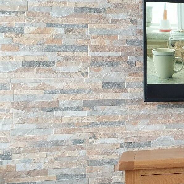 Split-Face Beige Porcelain Textured Wall Tile 30x60cm