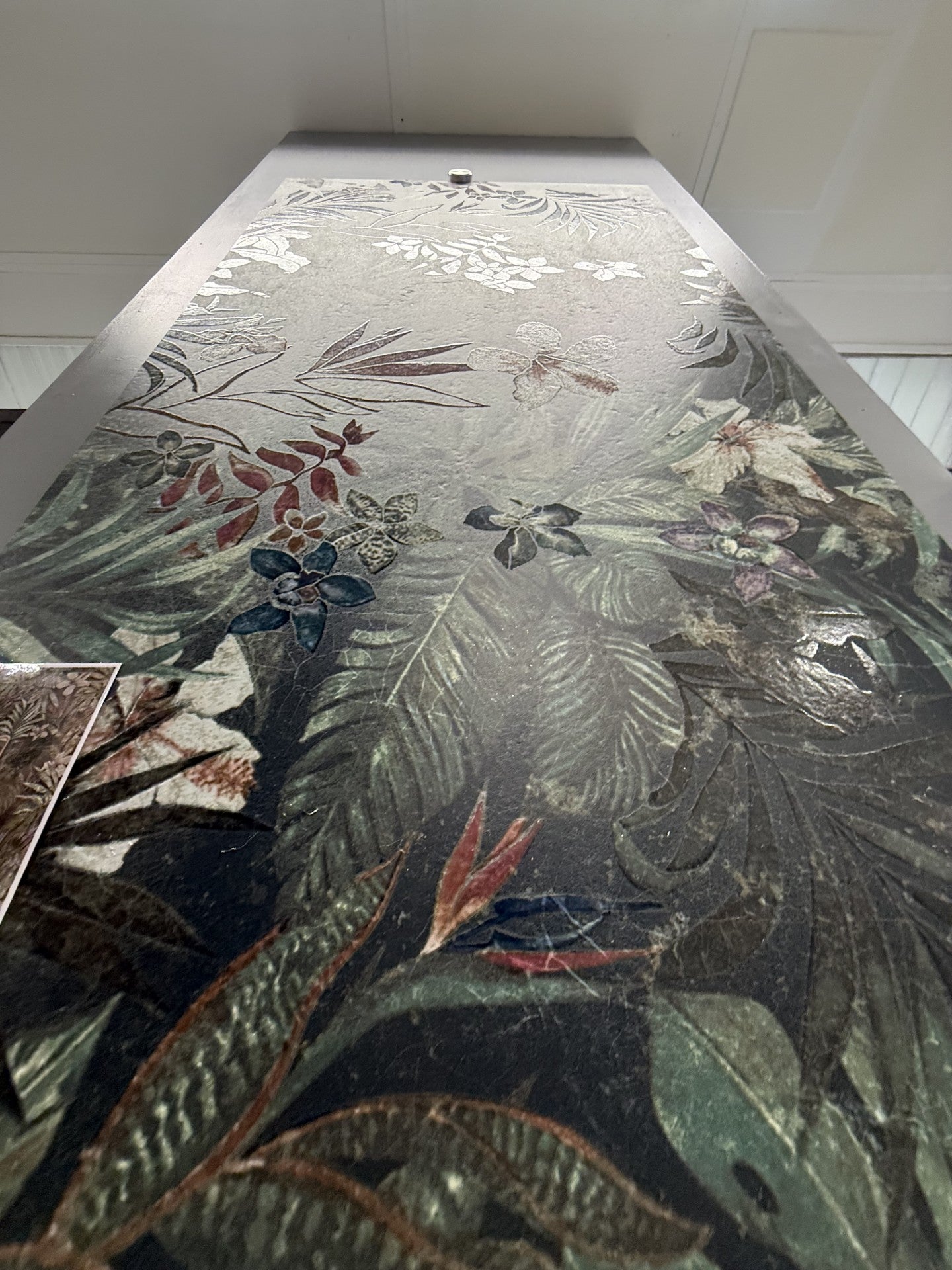 Flore Black Green Botanical Floral Porcelain Tile 60x120cm